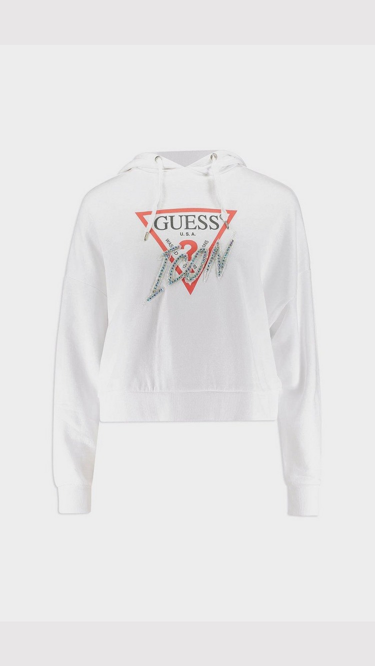 Guess Jeans Icon Logo Hoodie - White - Womens, White
