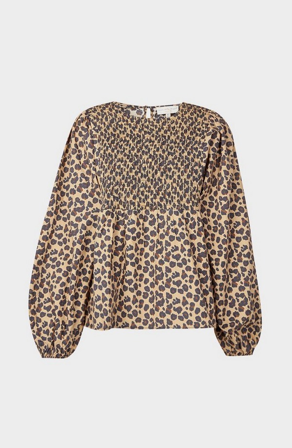 Leopard Print Shirred Top