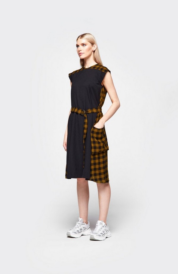 Sleeveless Checked Belted Dress