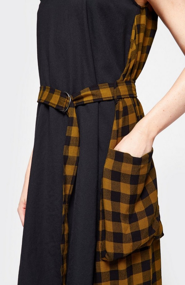 Sleeveless Checked Belted Dress