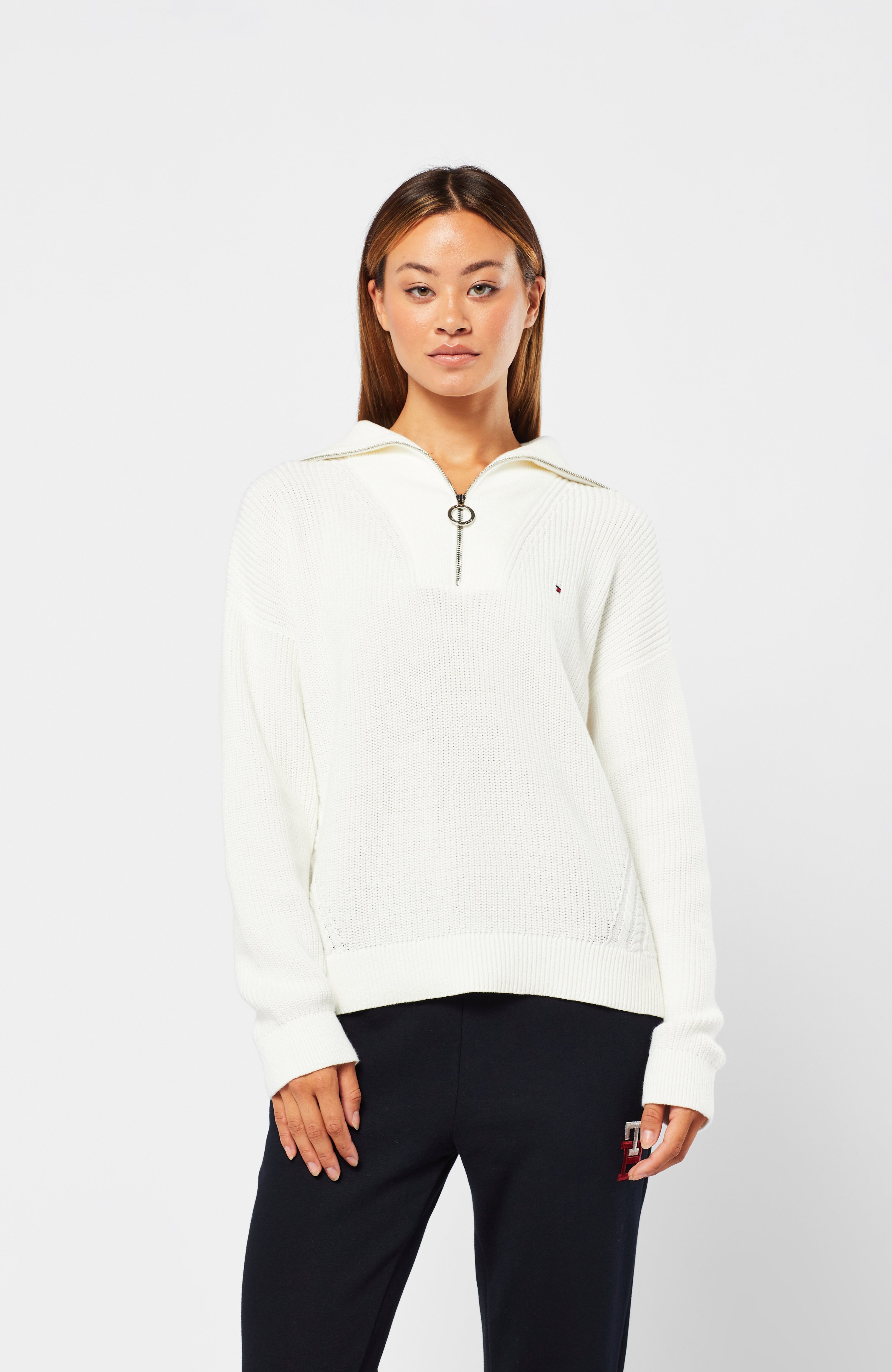 Ecru Tommy Hilfiger Hayana Cable Zip Up Sweater | Choice UK
