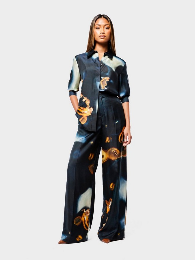 Abstract-Print Wide-Leg Trousers