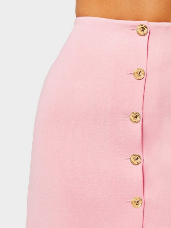 Buttoned Wool Twill Mini Skirt