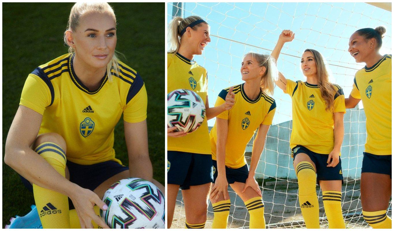 spelare från det svenska damlandslaget i fotboll i matchkläder