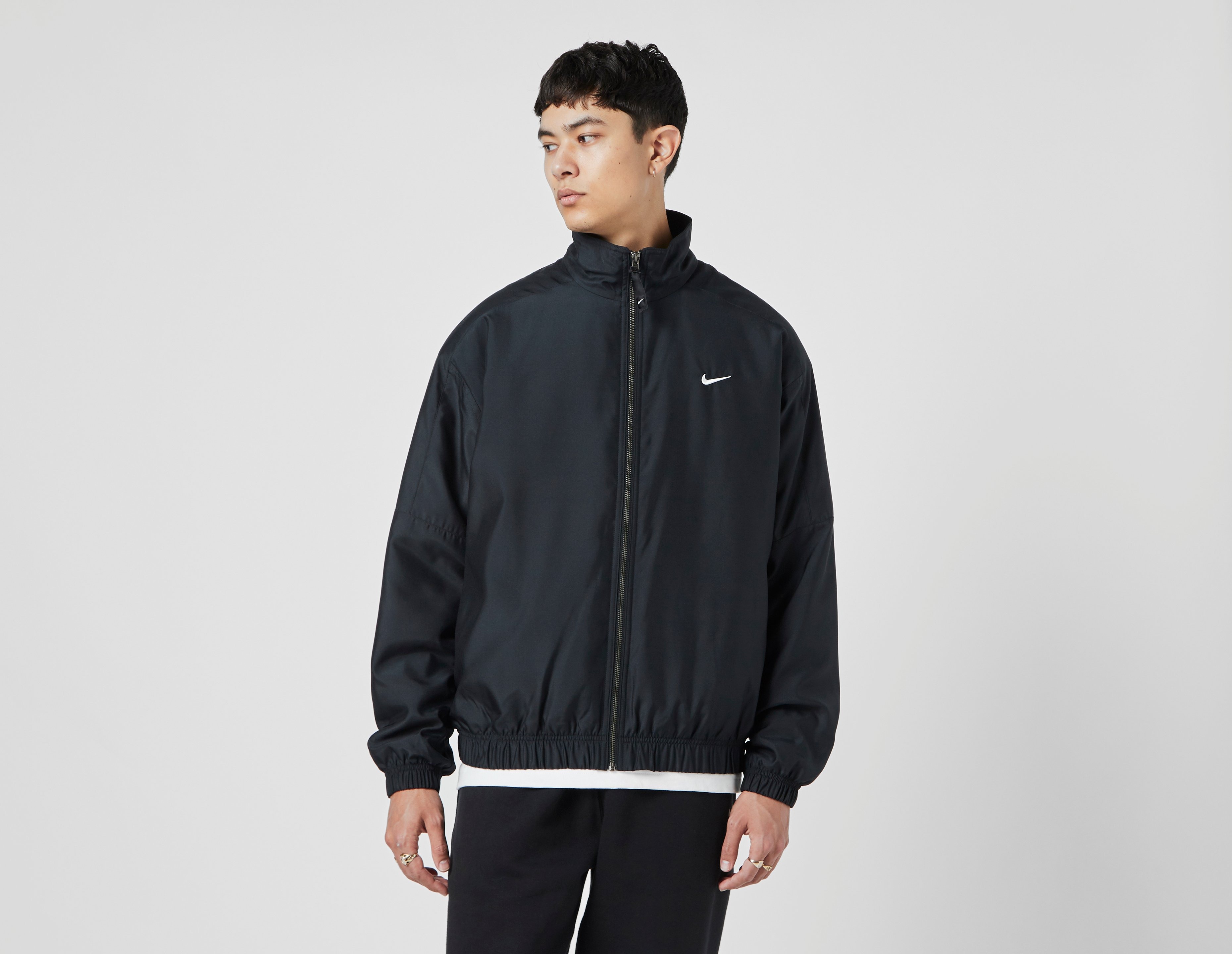 Black Nike NRG Swoosh Satin Bomber Jacket | nike flyknit myntra women  sandals clearance boots | ParallaxShops