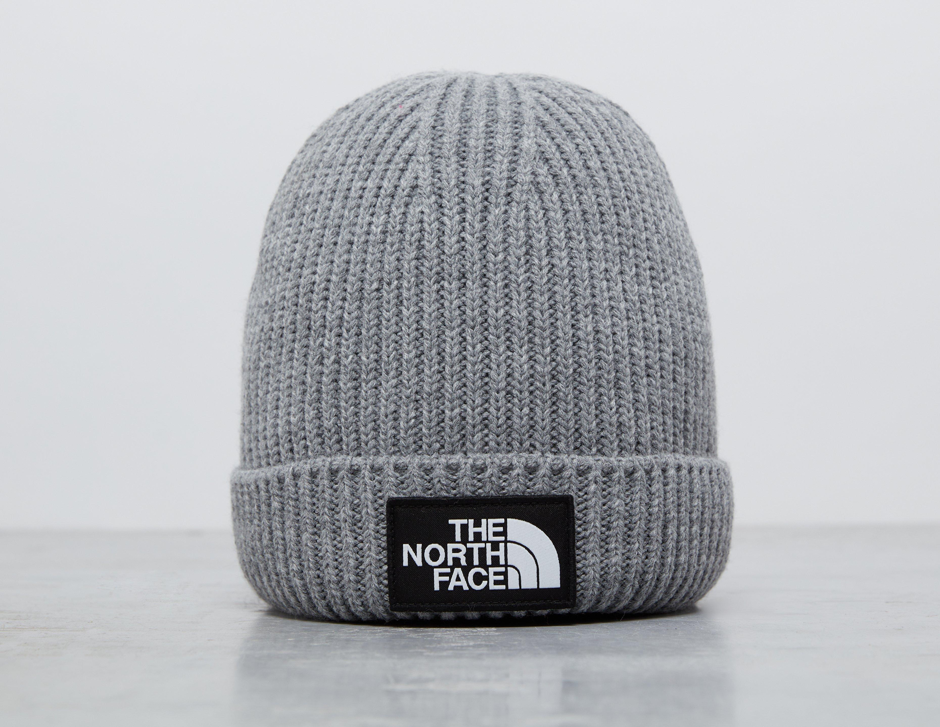 Grey The North Face Logo Box Cuffed Beanie Footpatrol