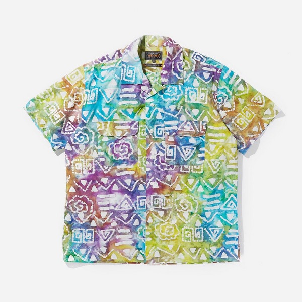 Beams Plus Open Collar Batik Print Short Sleeve Shirt