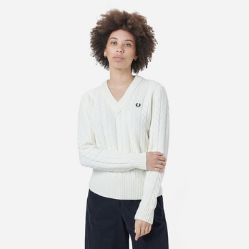 Fred Perry V Neck Cable Knit Women's