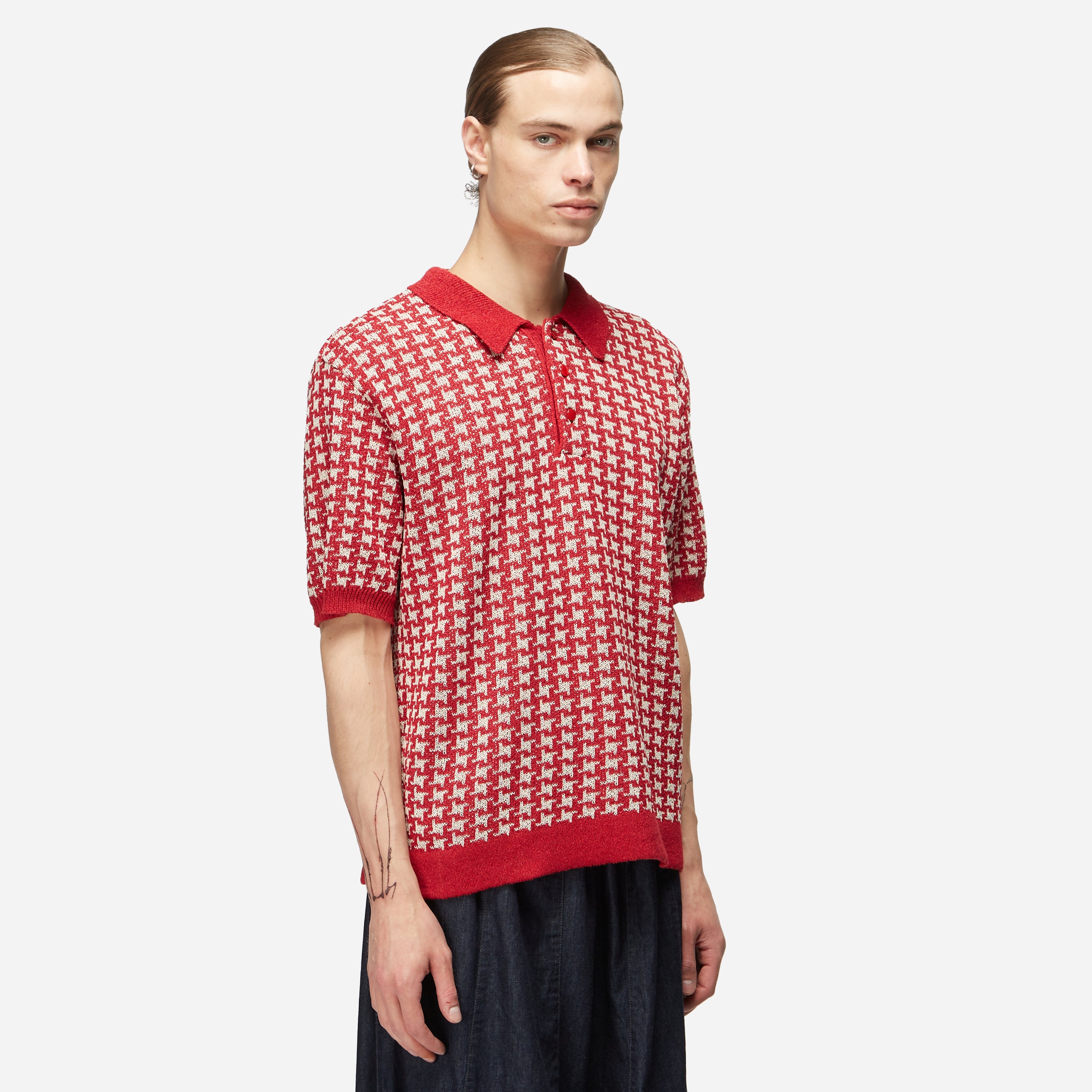 Red Needles Houndstooth Polo Sweater | HIP