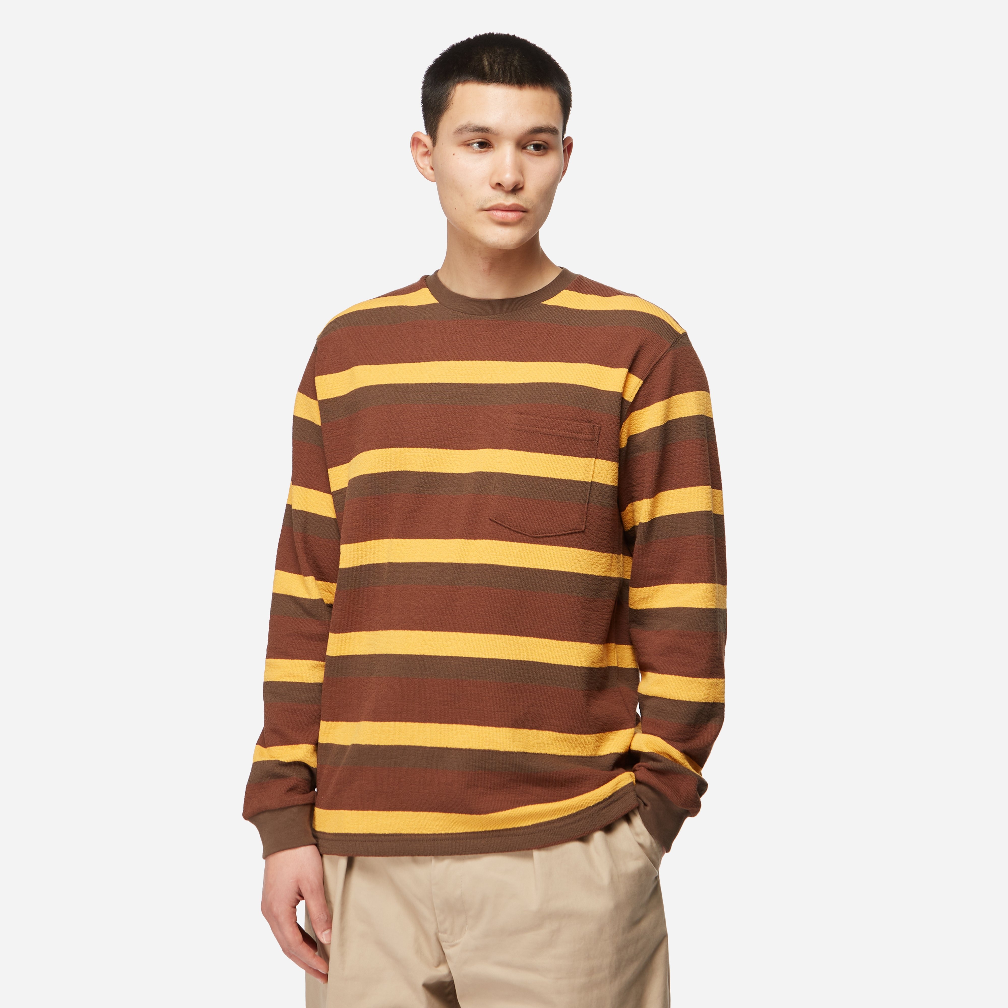 Brown Beams Plus Long Sleeve Inlay Striped T-Shirt | HIP