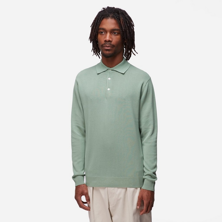 Beams Plus Knitted Long Sleeve Polo Shirt