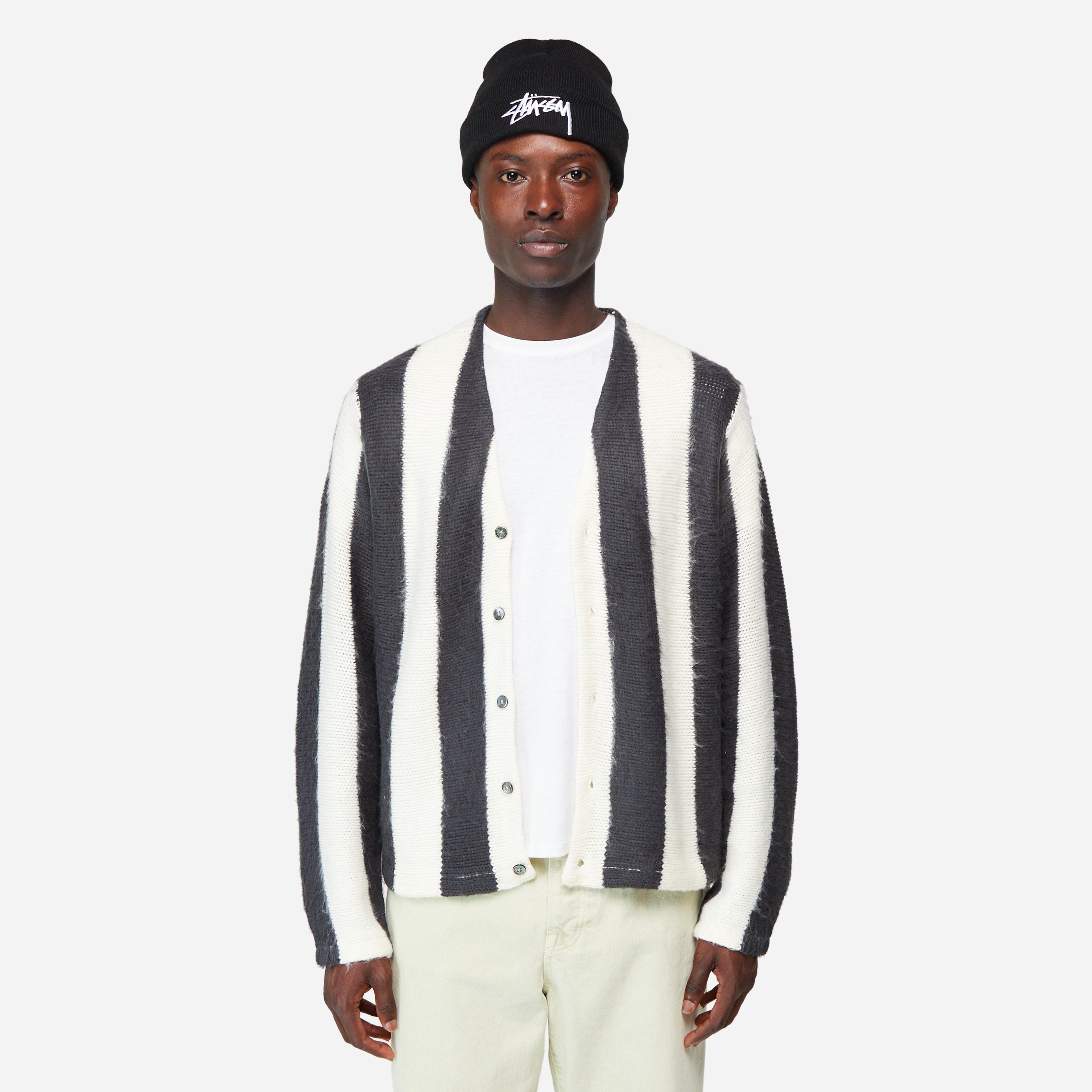 White Stussy Stripe Brushed Cardigan | HIP