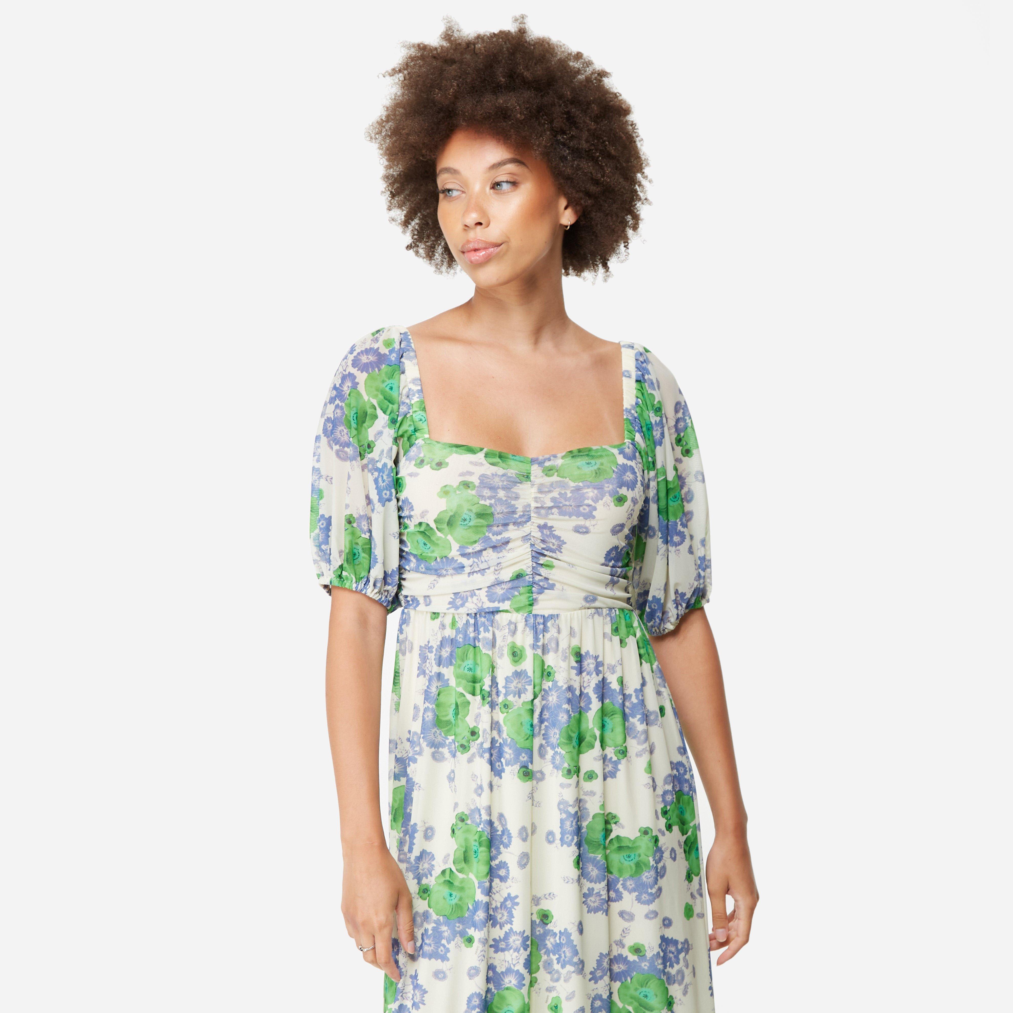 GANNI Mesh Mesh Puff Sleeves Long Dress Women's