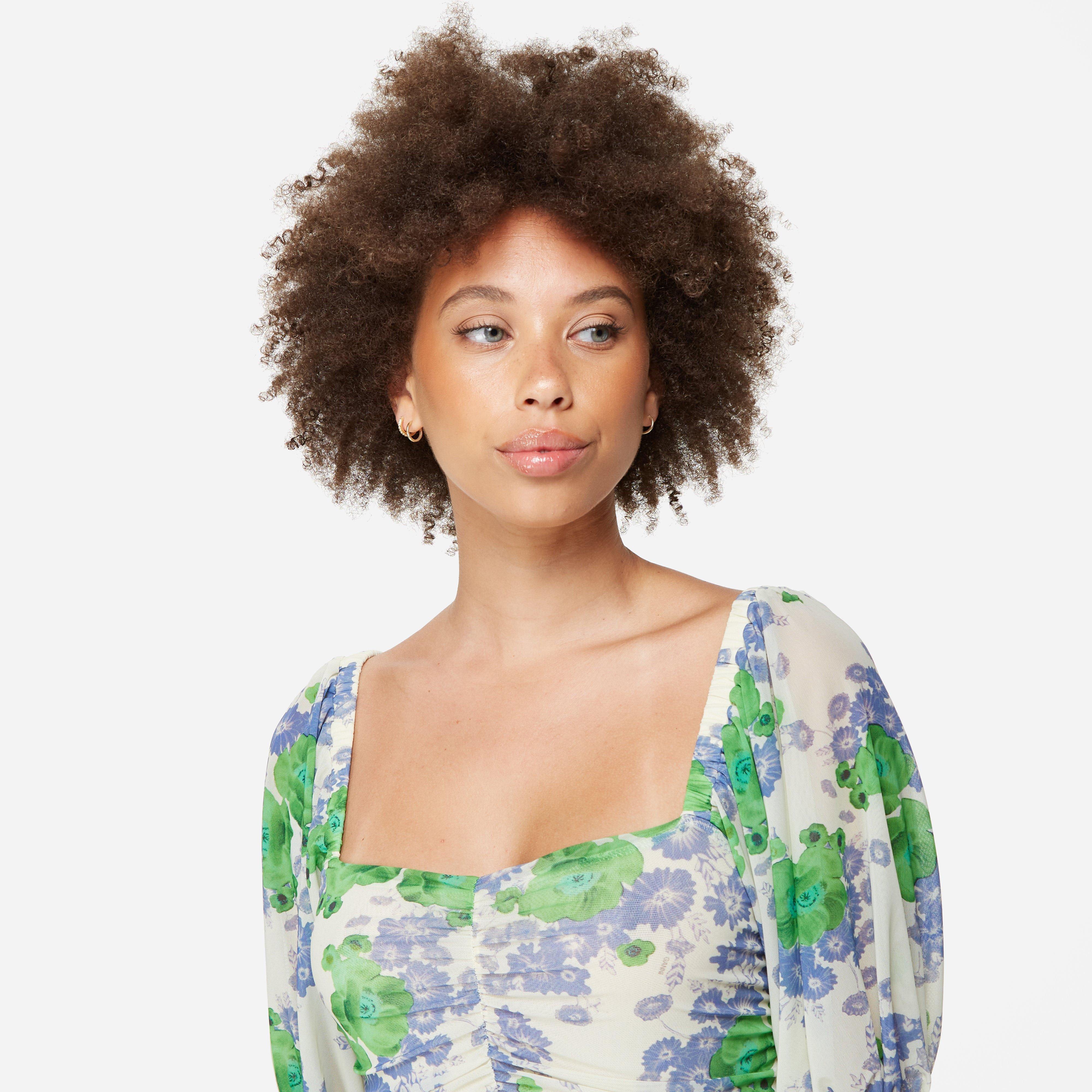 GANNI Mesh Mesh Puff Sleeves Long Dress Women's