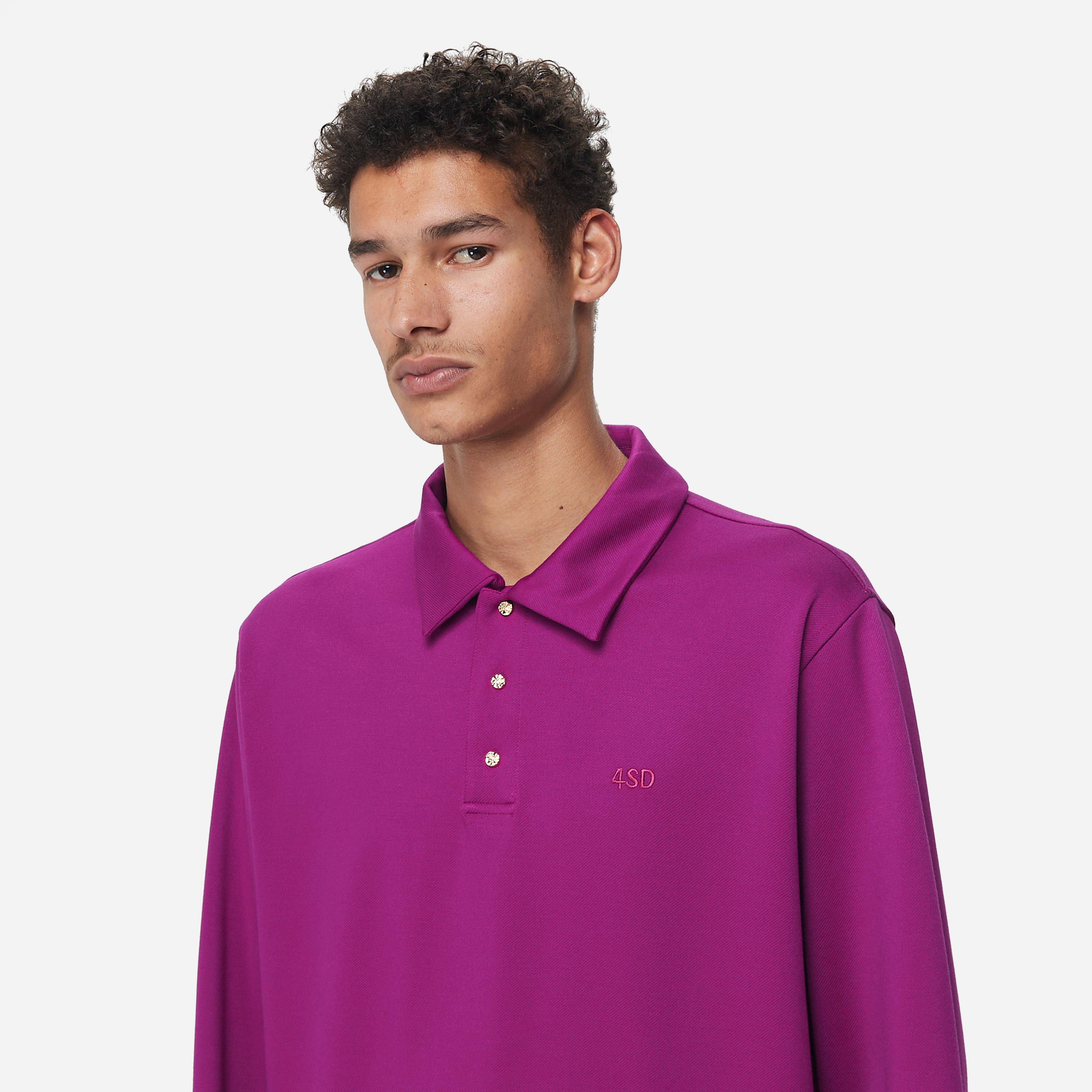 4SDESIGNS Woven Long Sleeve Polo Shirt