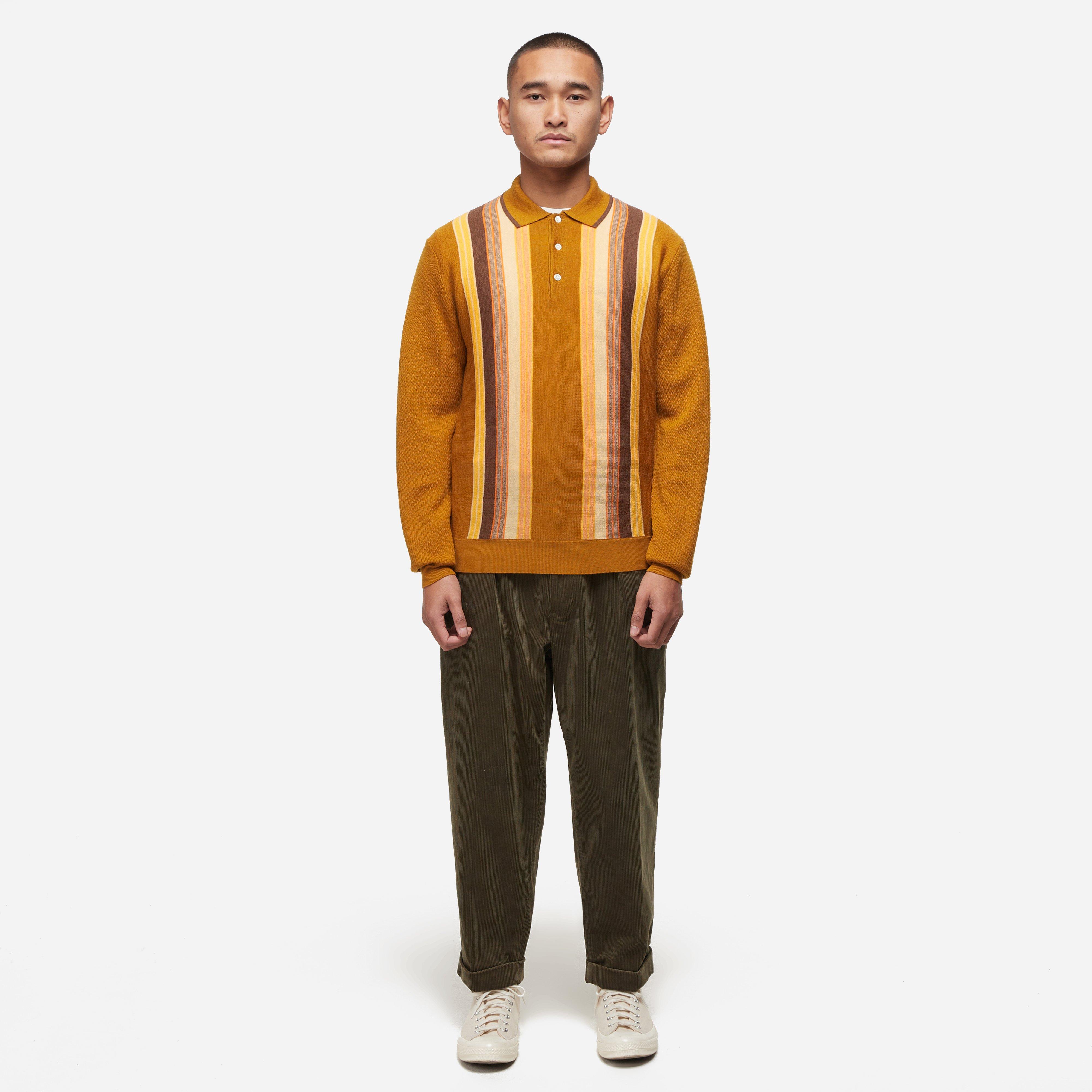 Beams Plus Wool Knit Striped Polo Shirt