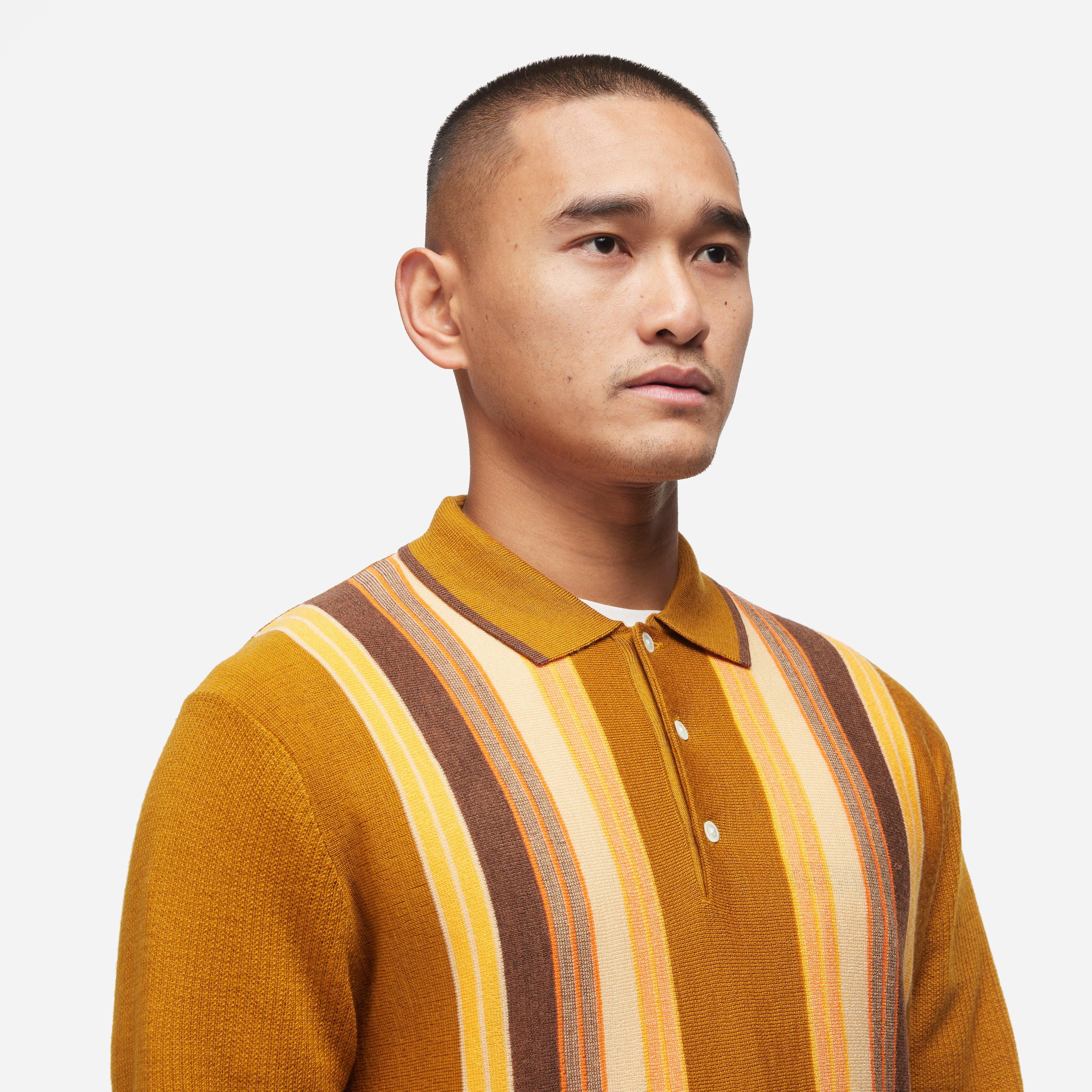 Beams Plus Wool Knit Striped Polo Shirt