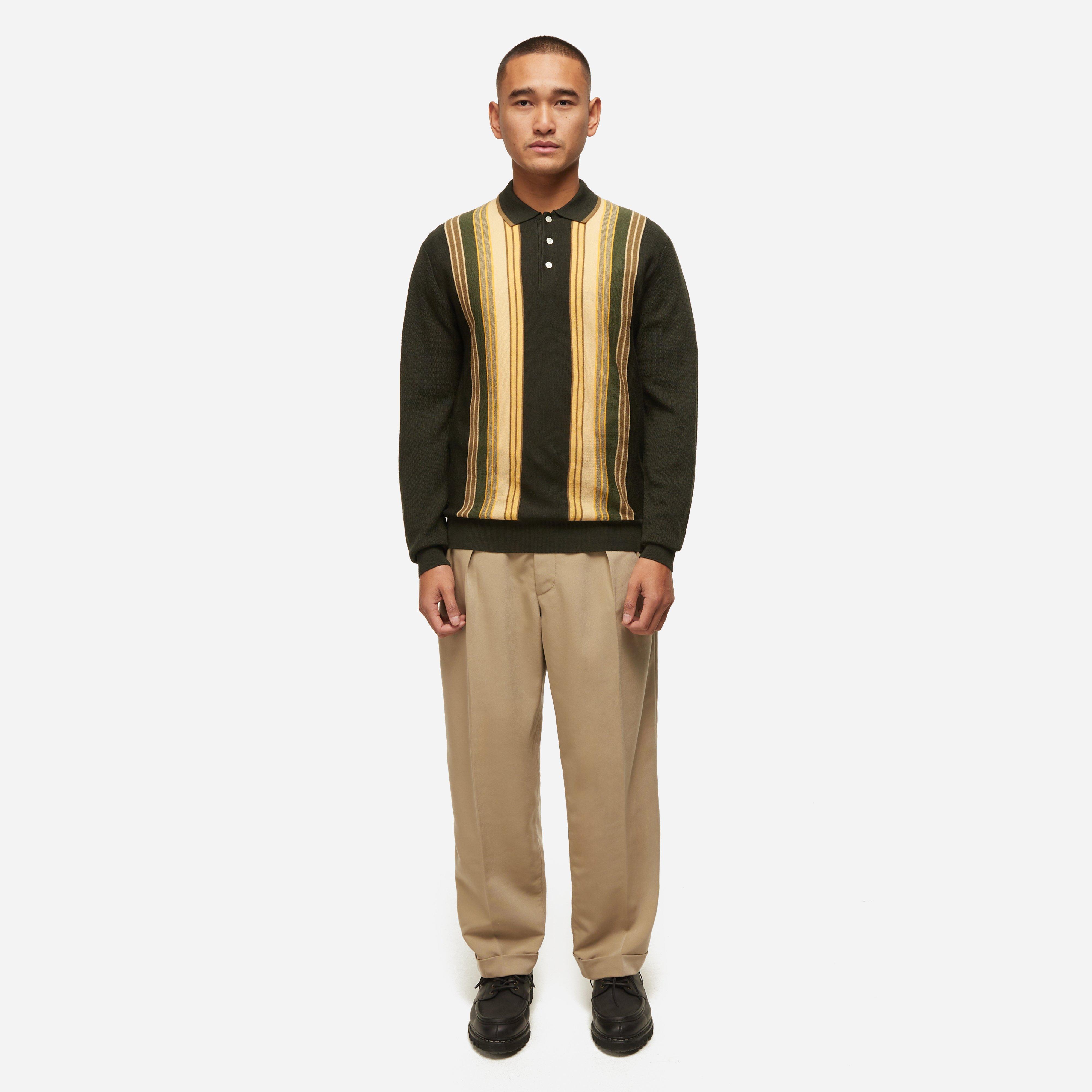 Beams Plus Wool Knit Striped Polo Shirt