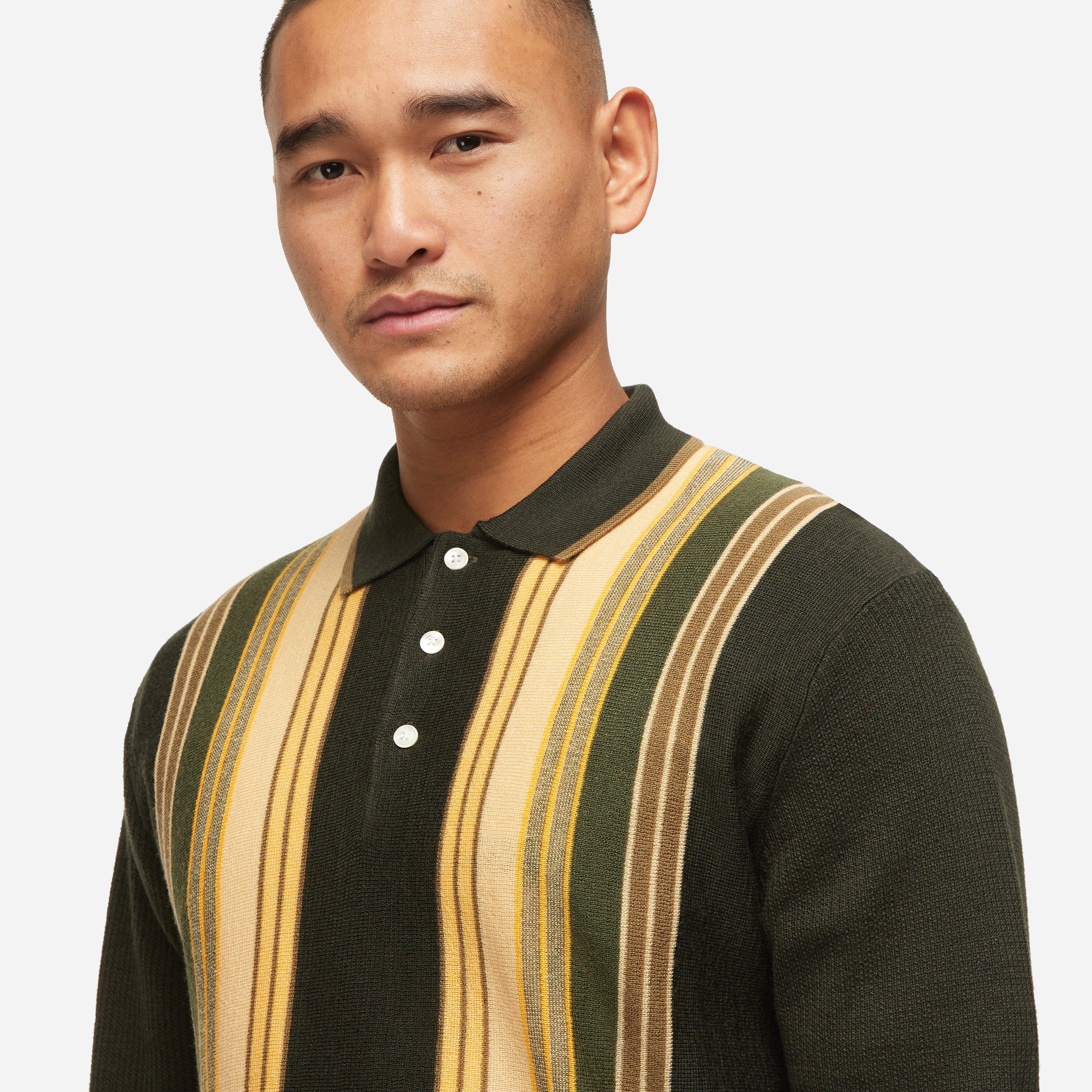Beams Plus Wool Knit Striped Polo Shirt