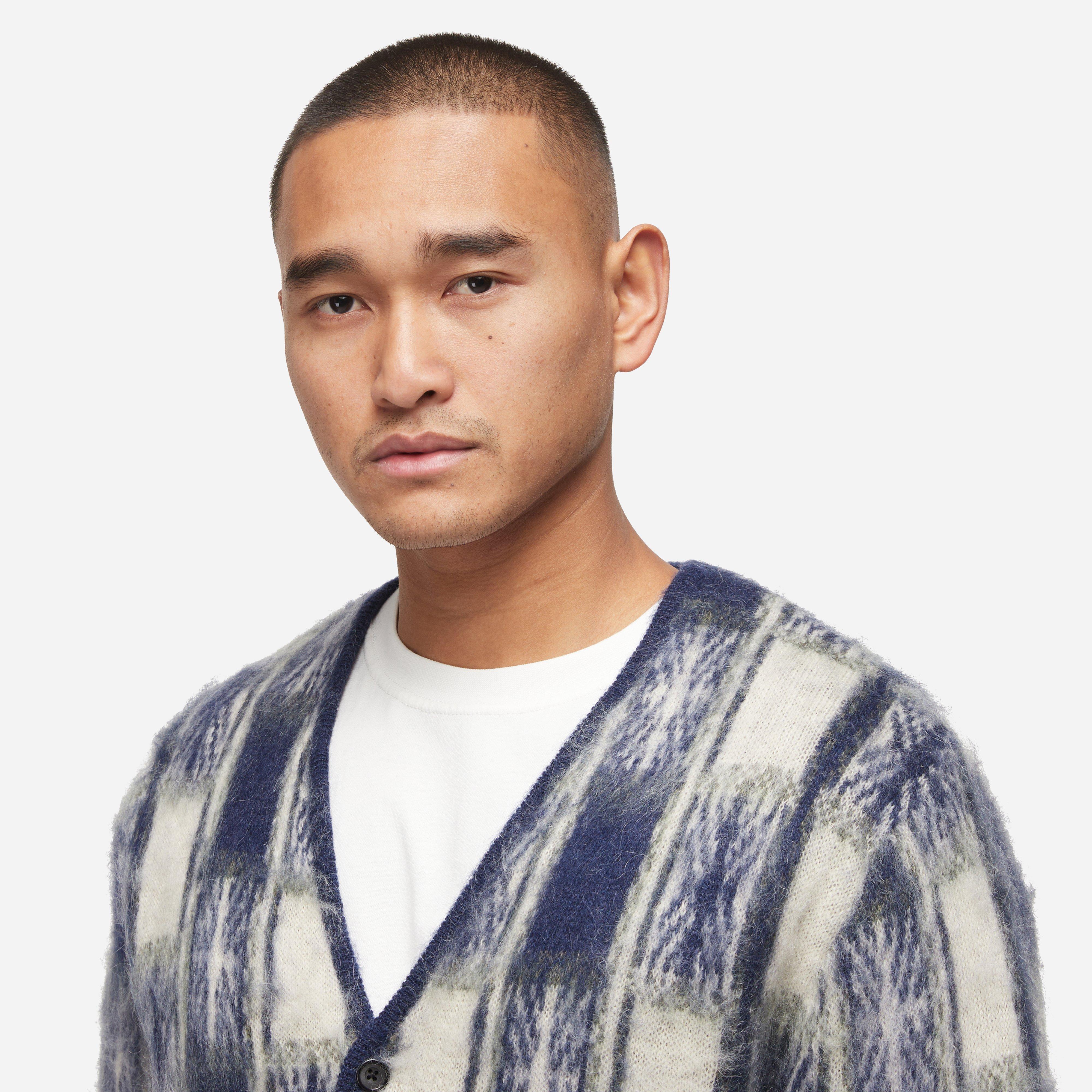 Beams Plus 9-Gauge Double-Jacquard Shaggy Cardigan