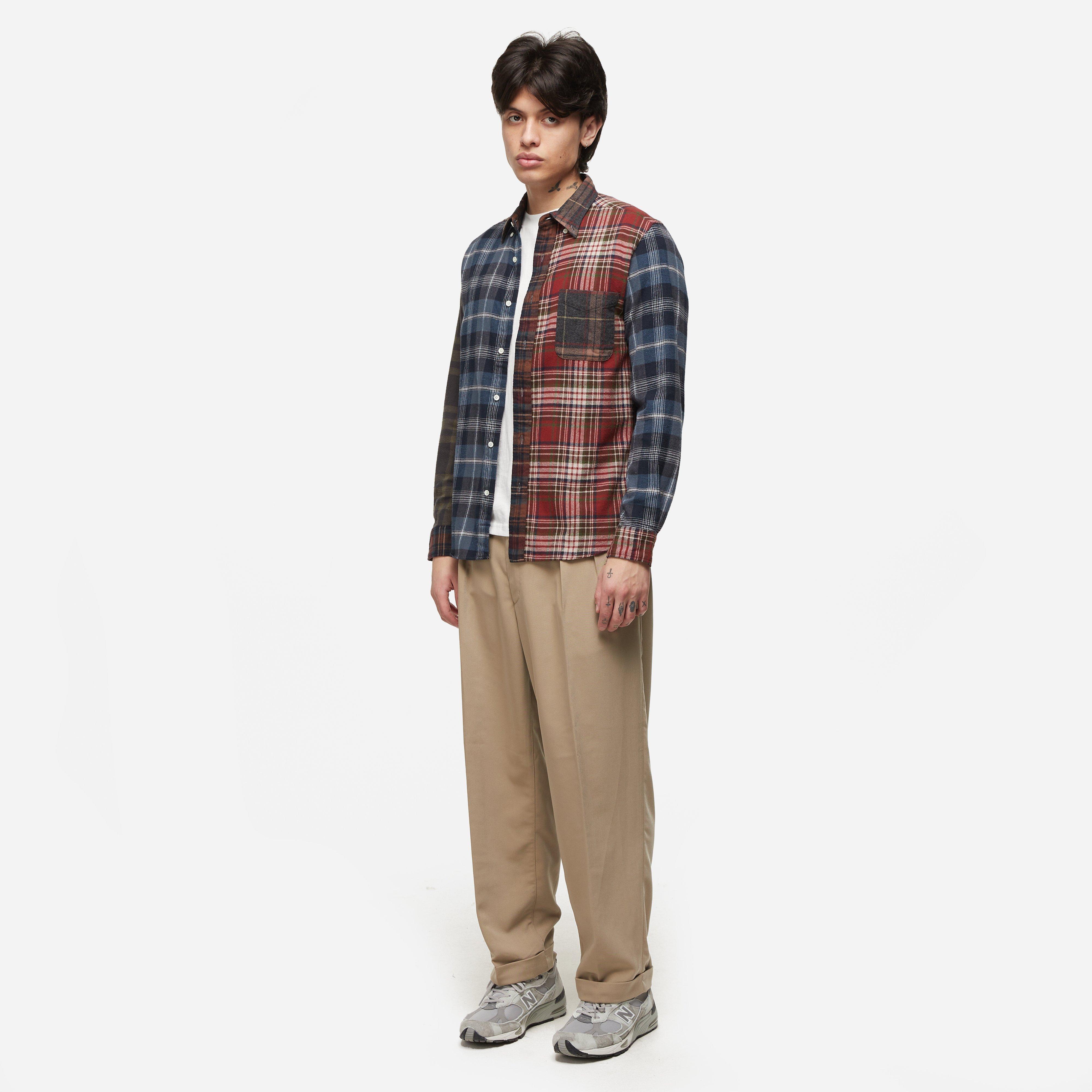 Beams Plus Flannel Check Panel Button-Down Shirt