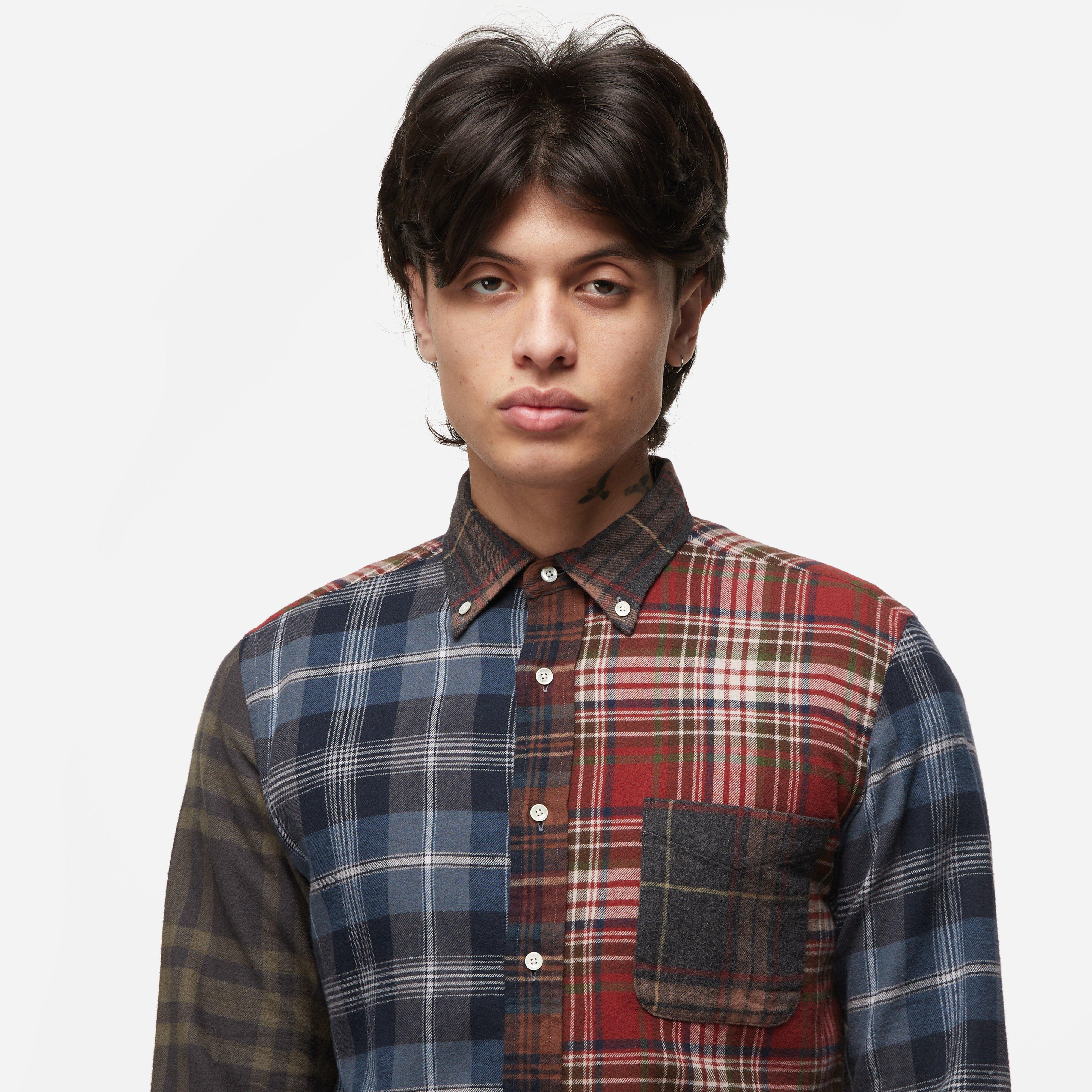 Beams Plus Flannel Check Panel Button-Down Shirt