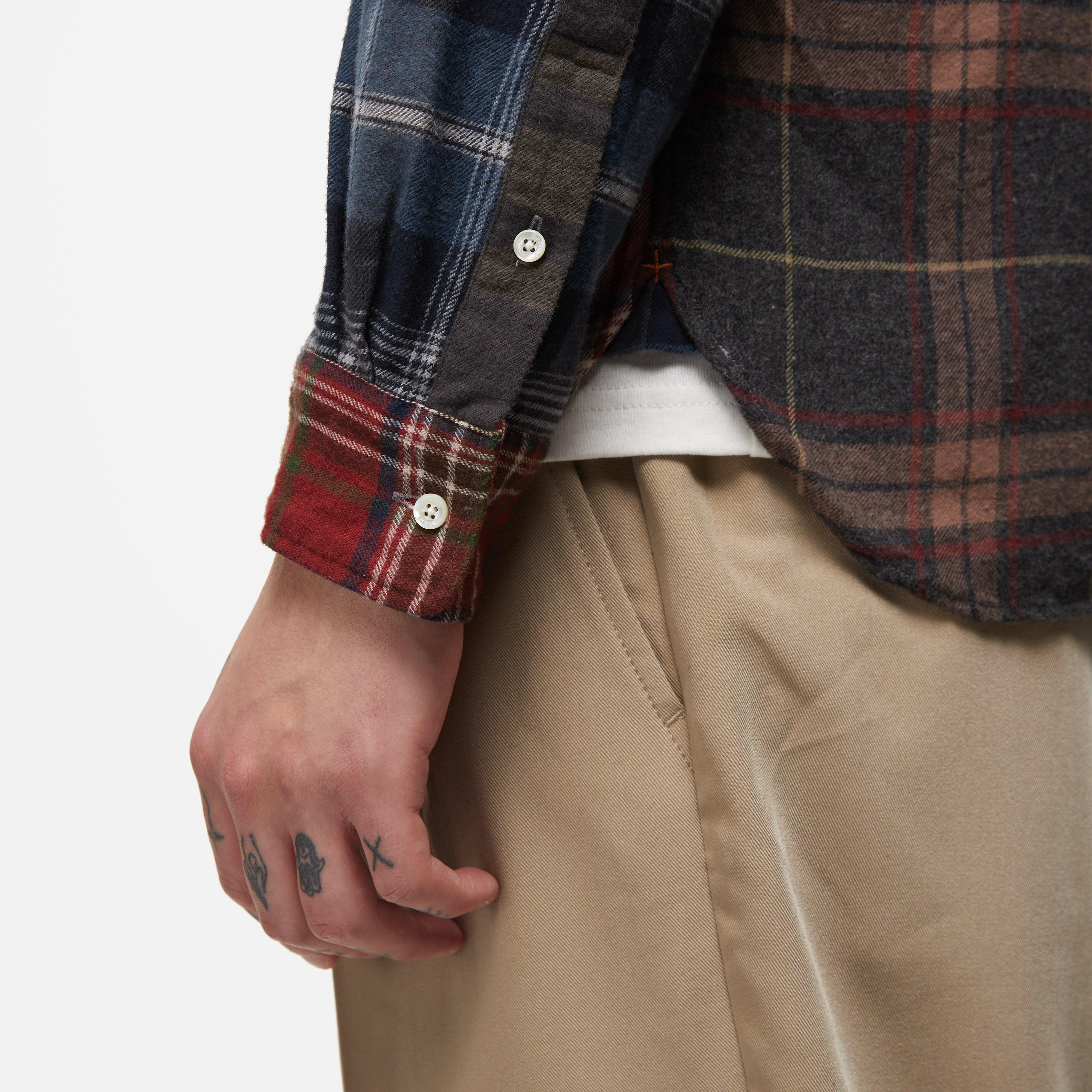 Beams Plus Flannel Check Panel Button-Down Shirt