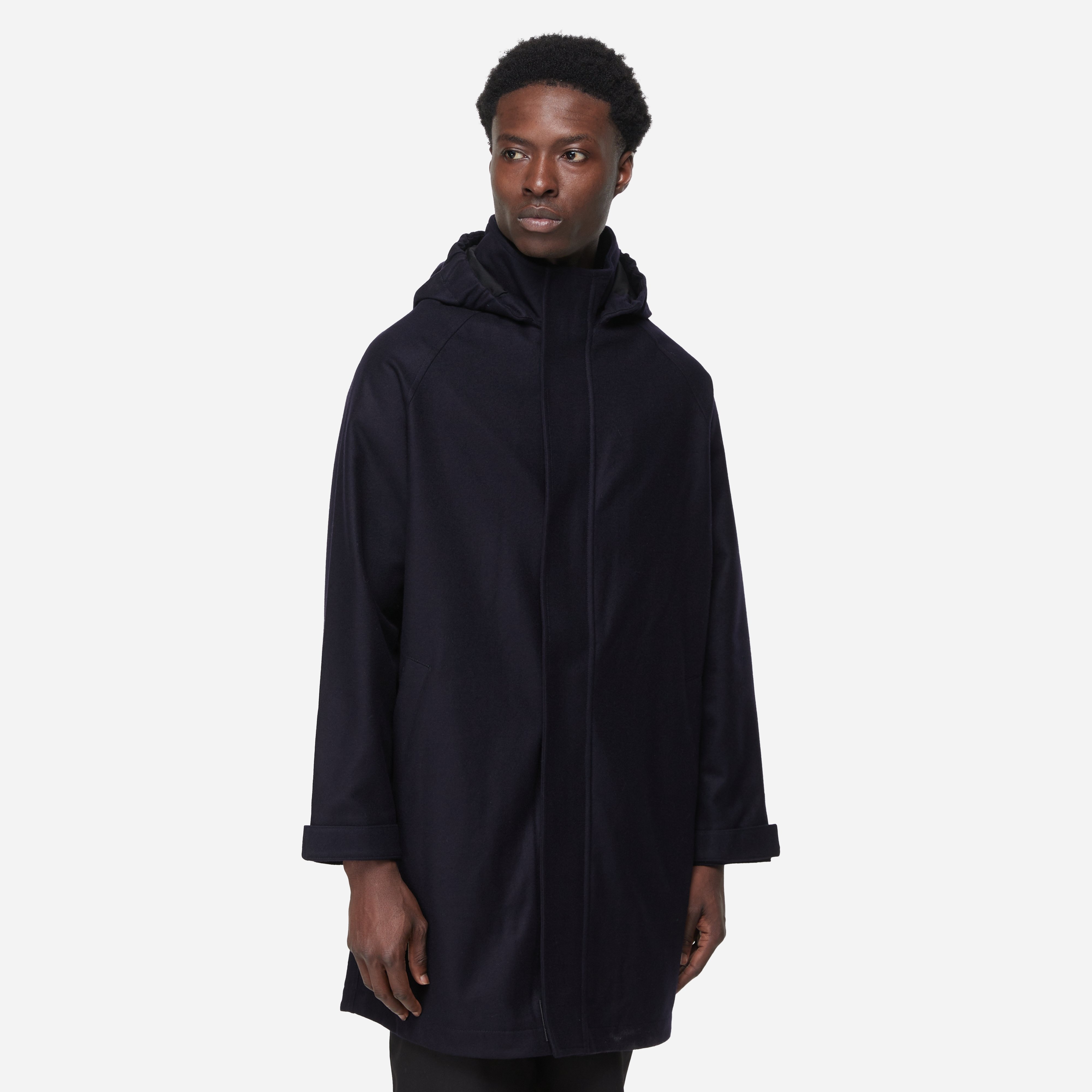 New Men's Mid-Length Tailored Woolen Material Coat With Hood Pure Color Windproof  Style Slim Fit Spring Autumn