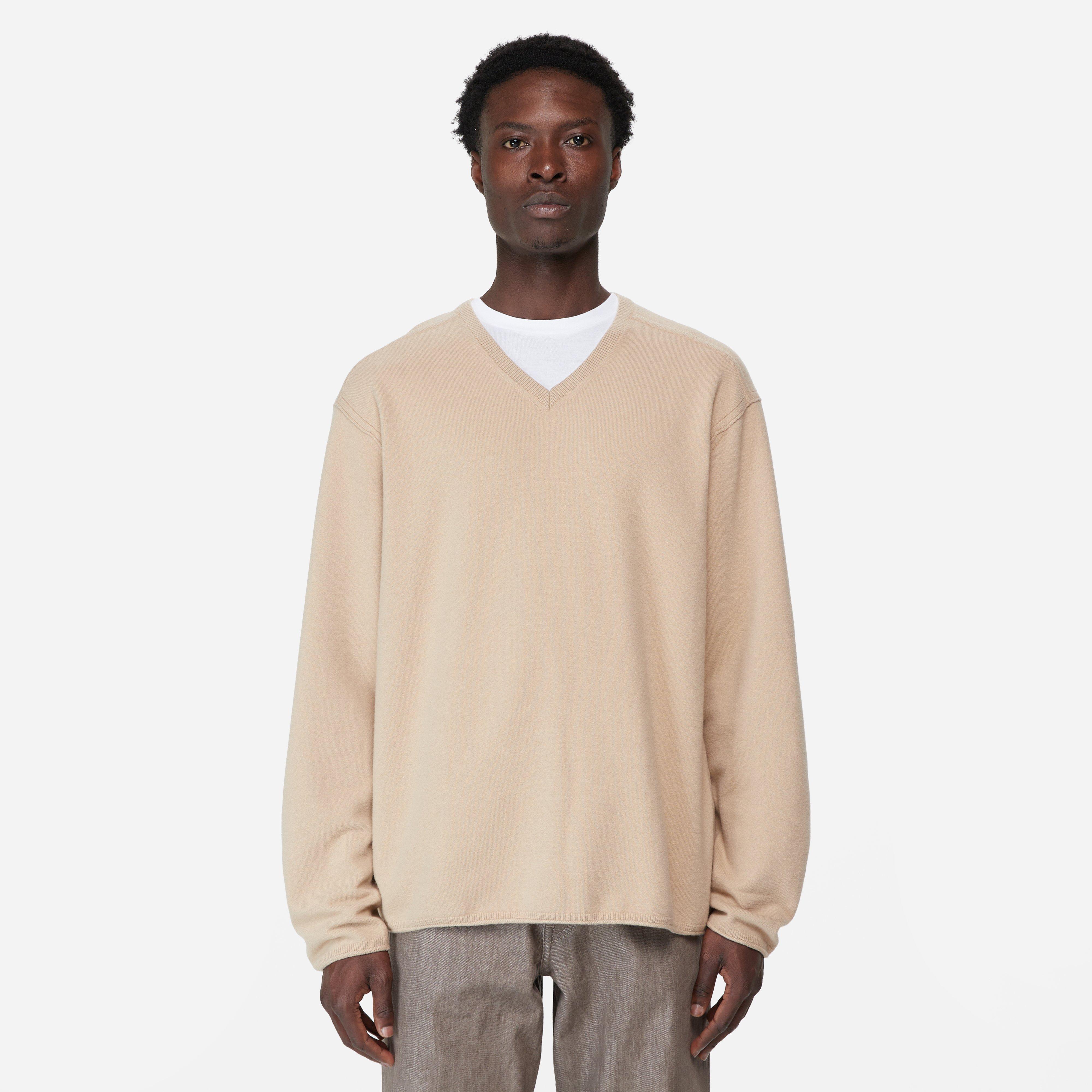 Beige Auralee Felt Wool V-Neck Knit | HIP