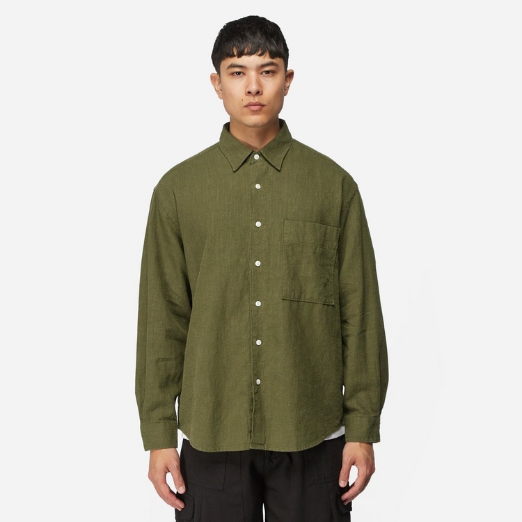 Green FrizmWORKS Linen Relaxed Shirt | HIP