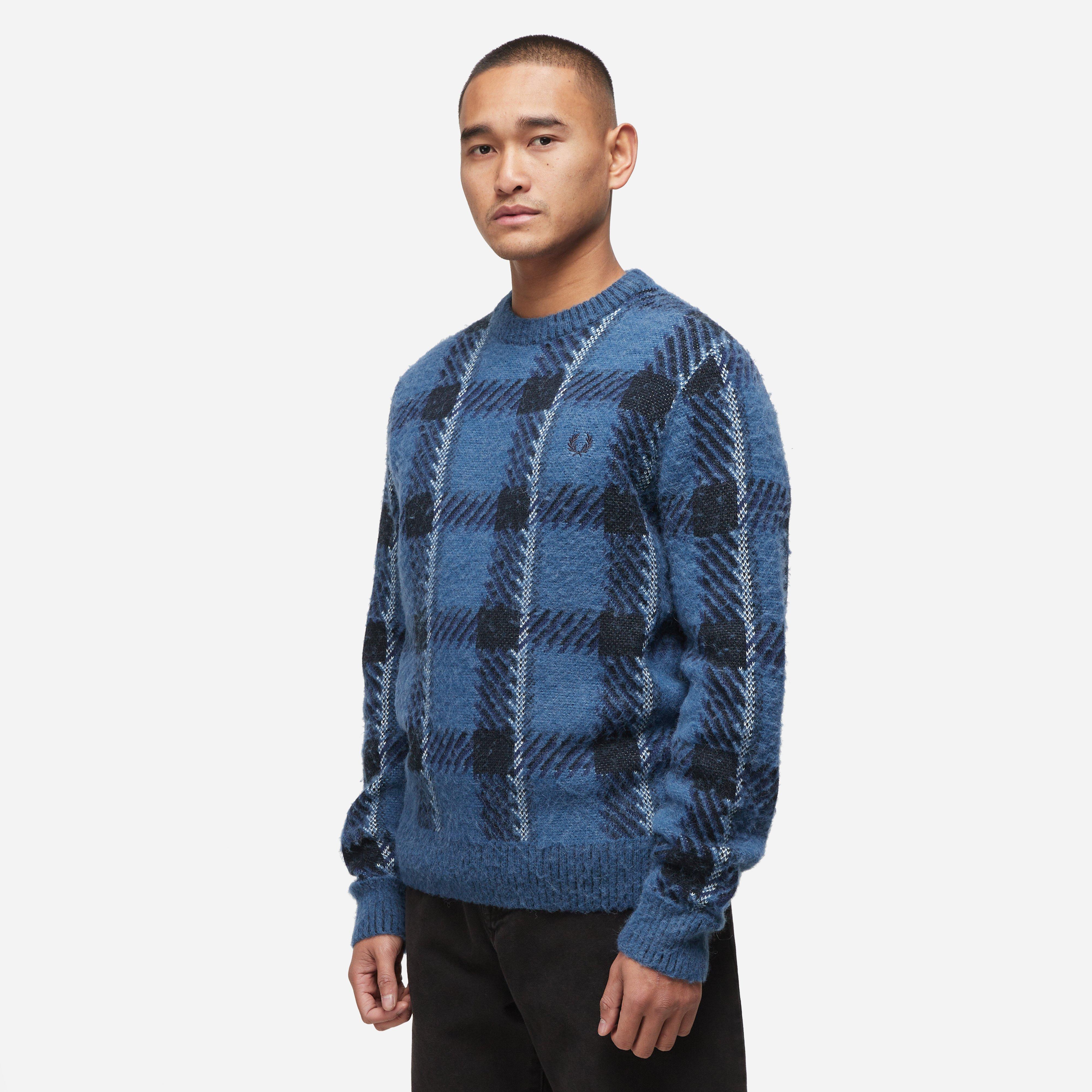 Blue Fred Perry Glitch Tartan Jumper | HIP