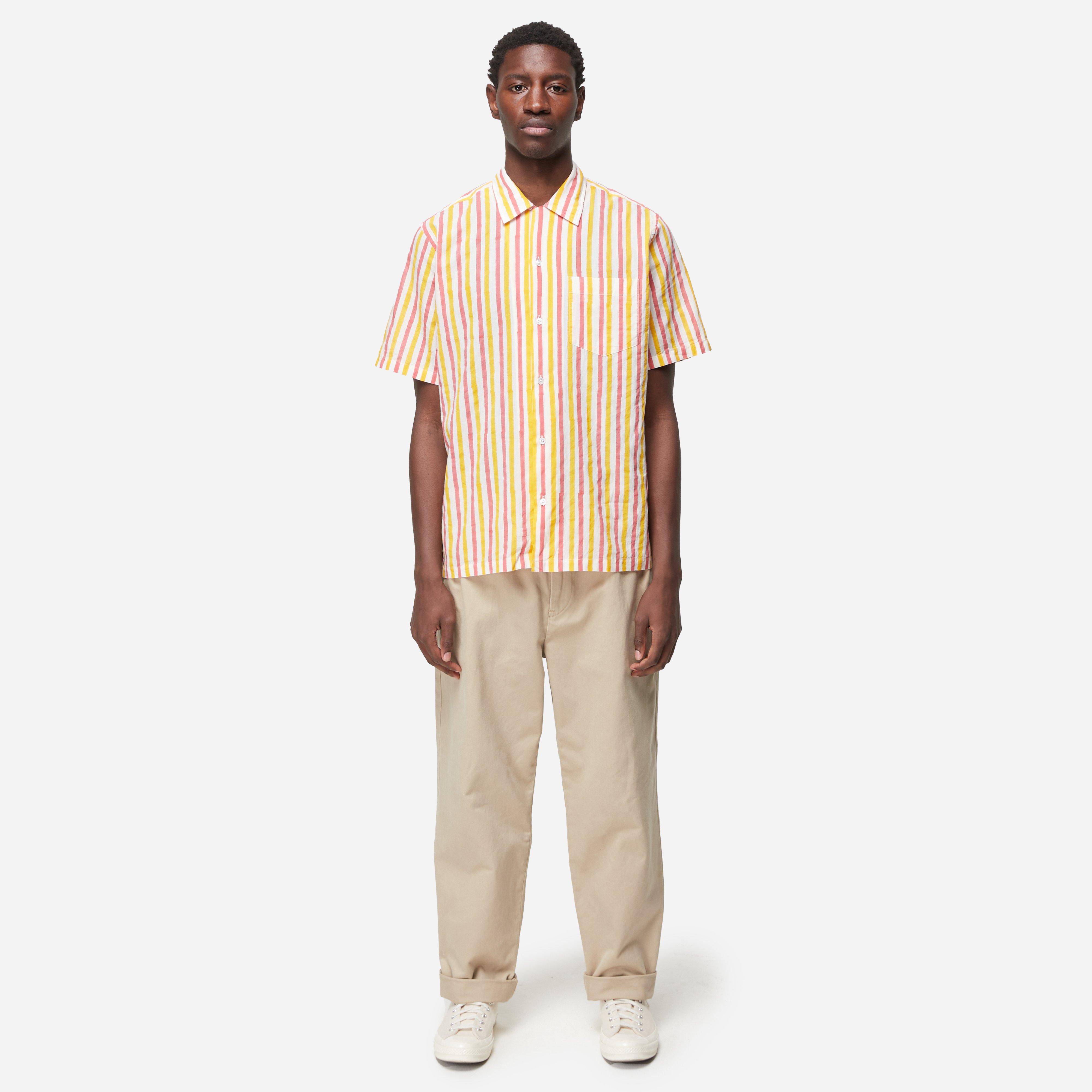 Drakes Stripe Camp Collar Shirt