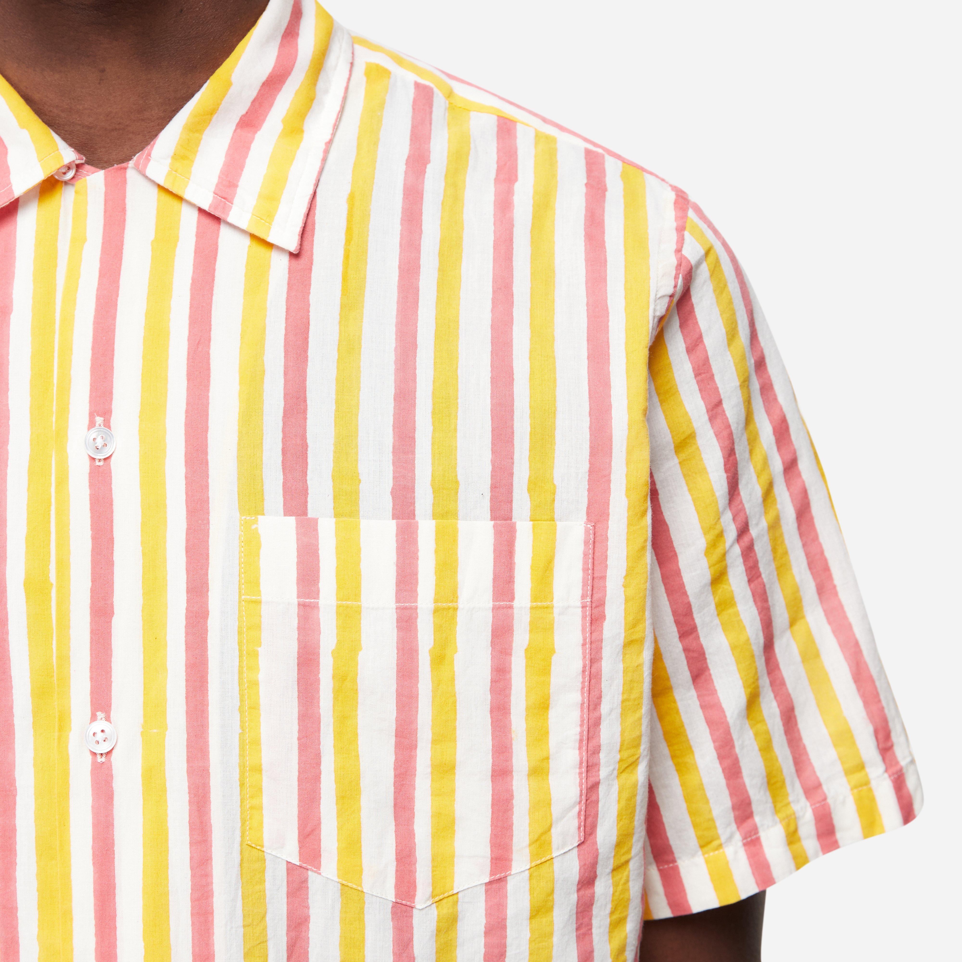 Drakes Stripe Camp Collar Shirt