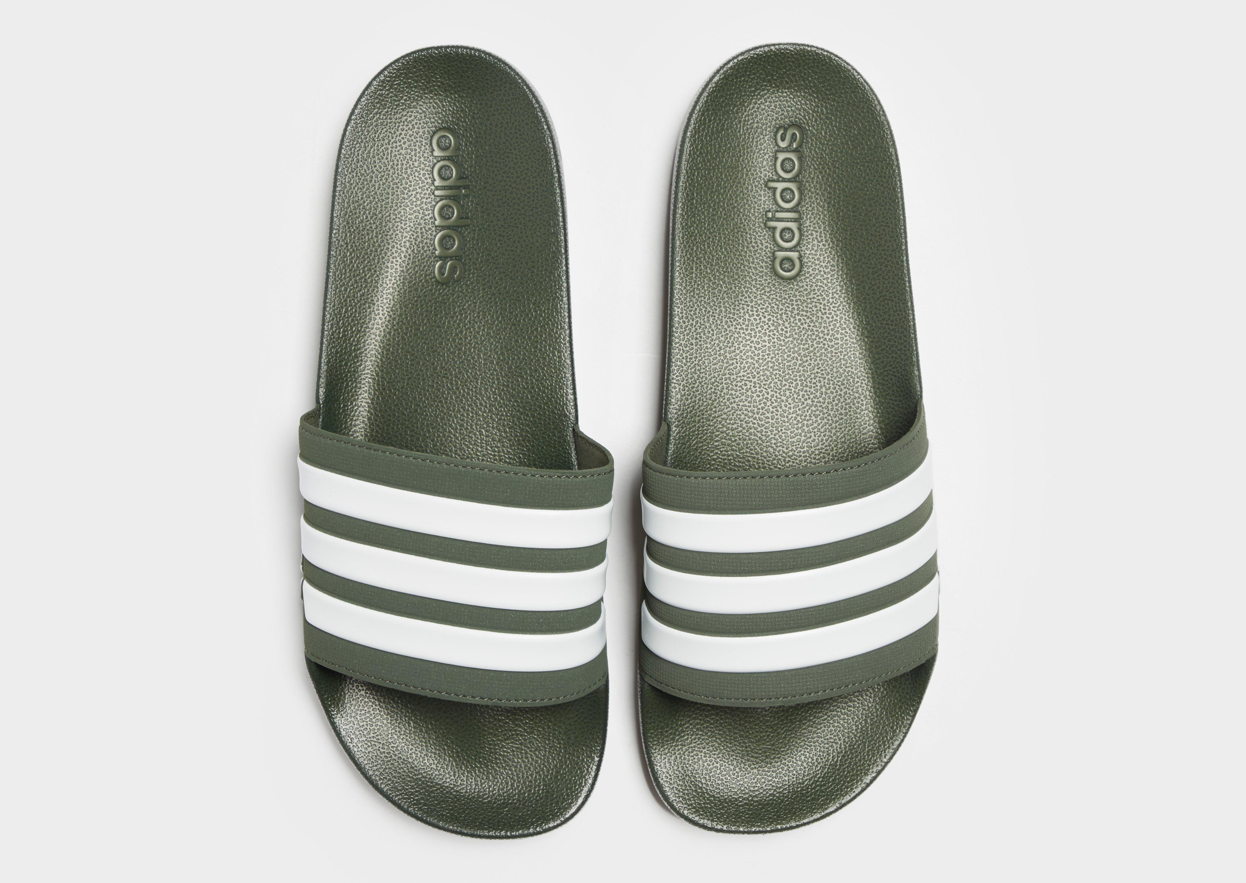 khaki green adidas sliders