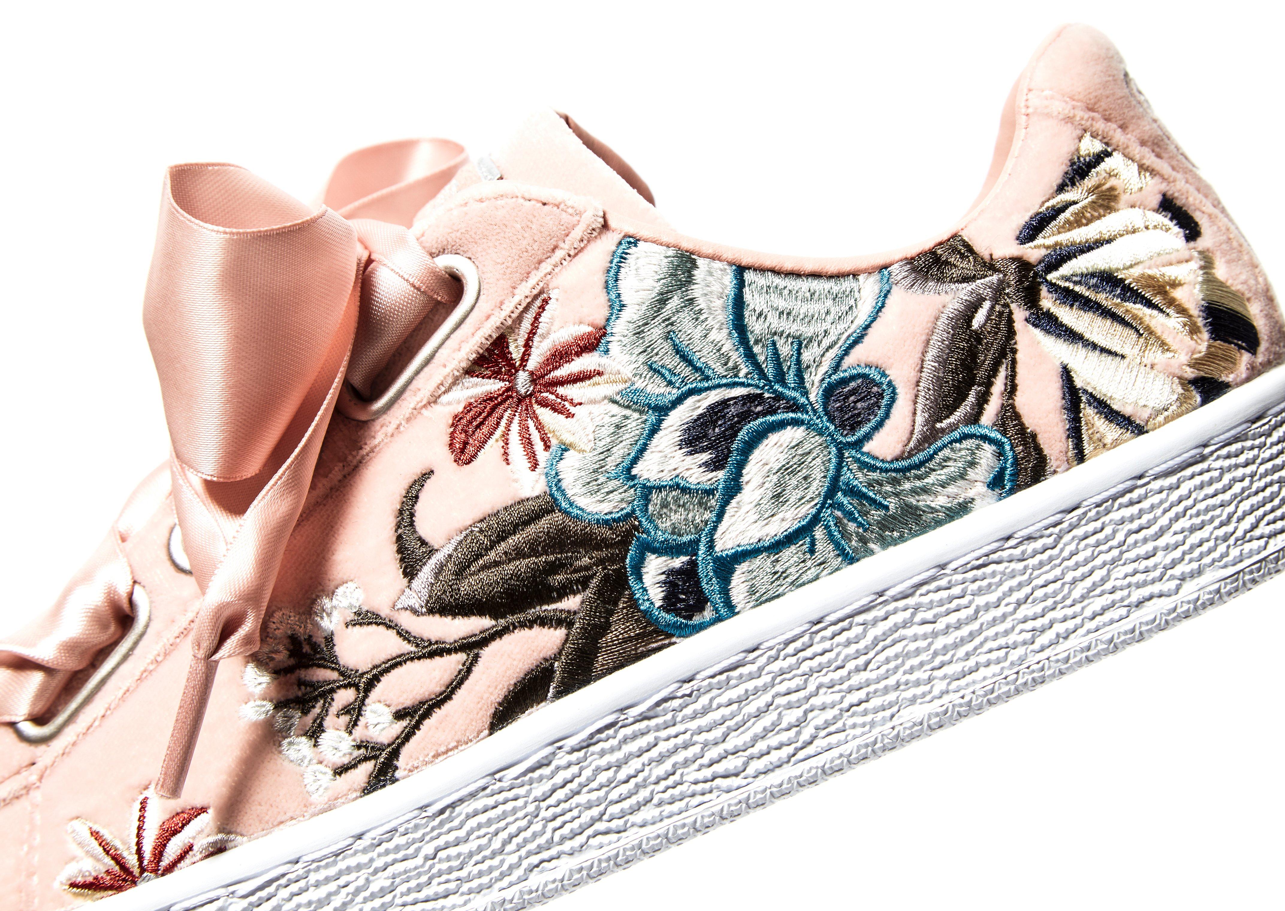 puma basket heart embroidered women's