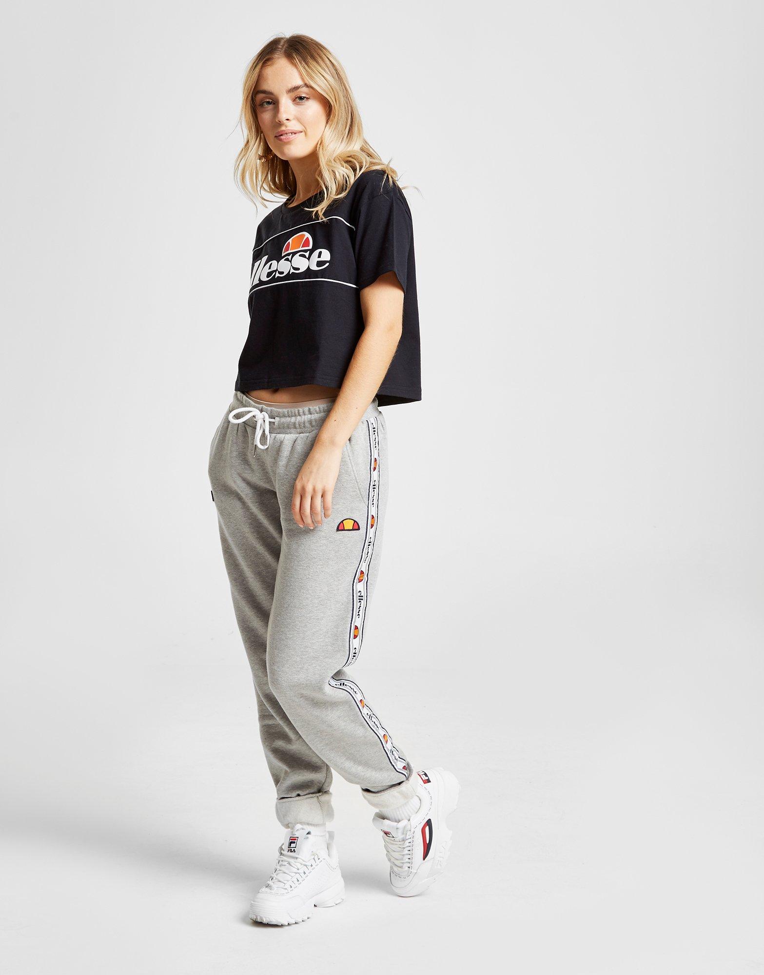 ellesse piping panel crop hoodie