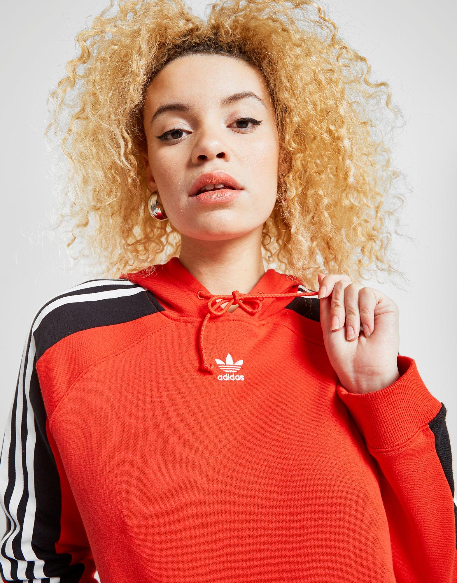 adidas 3 stripe orange crop hoodie