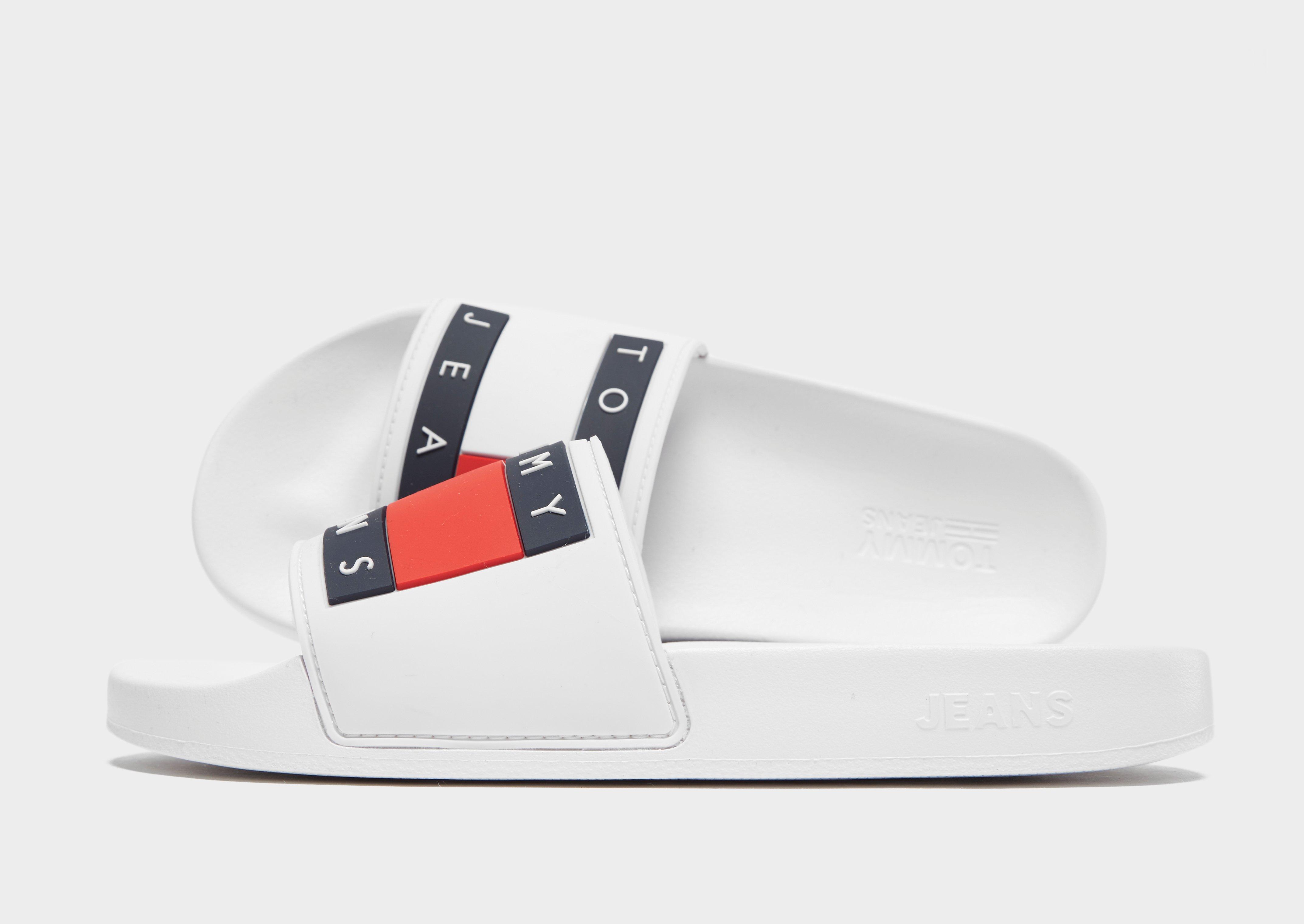 White Tommy Jeans Flag Slides Women's 