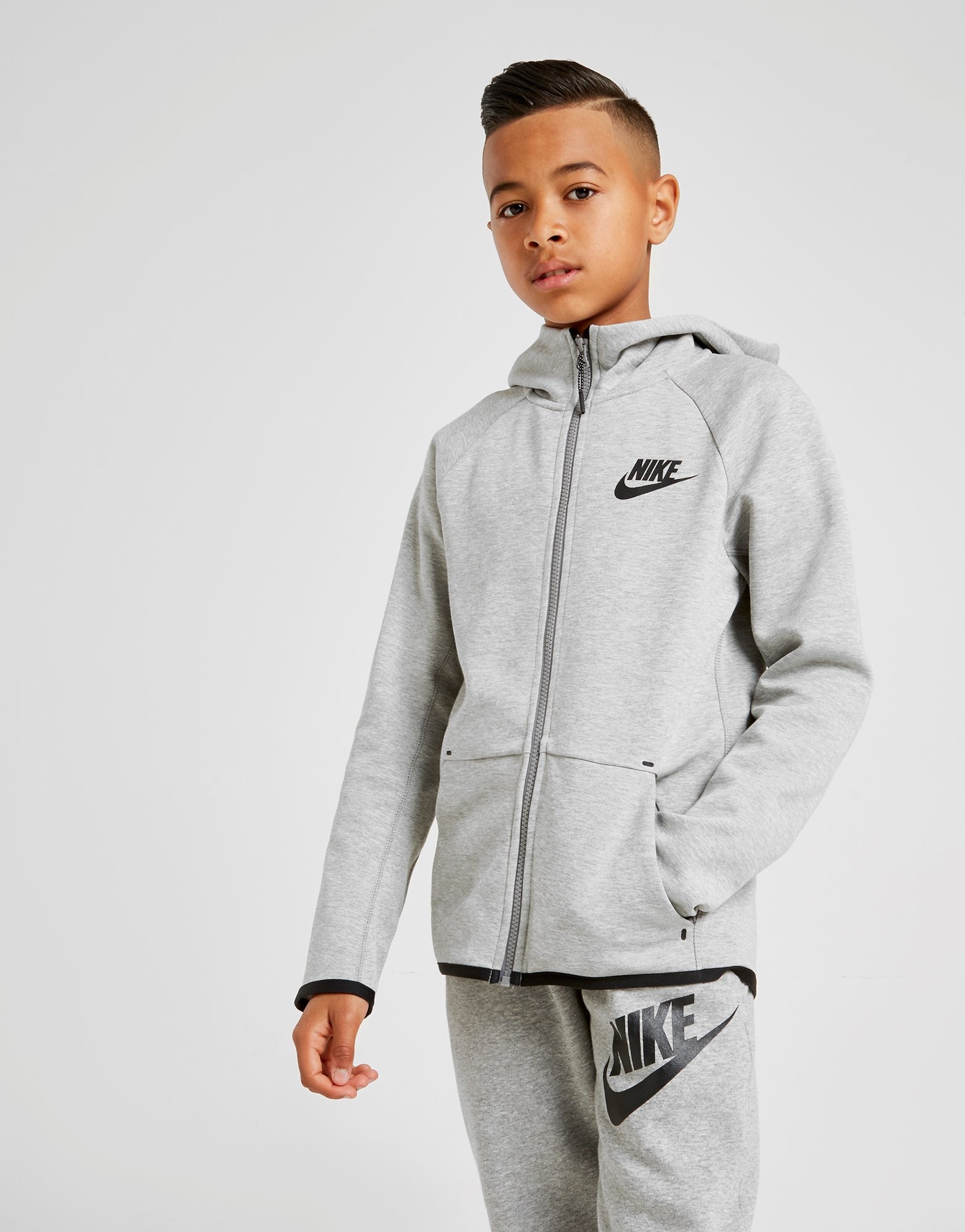 Buy Grey Nike Tech Essential Colour Block Full Zip Hoodie Junior | JD ...