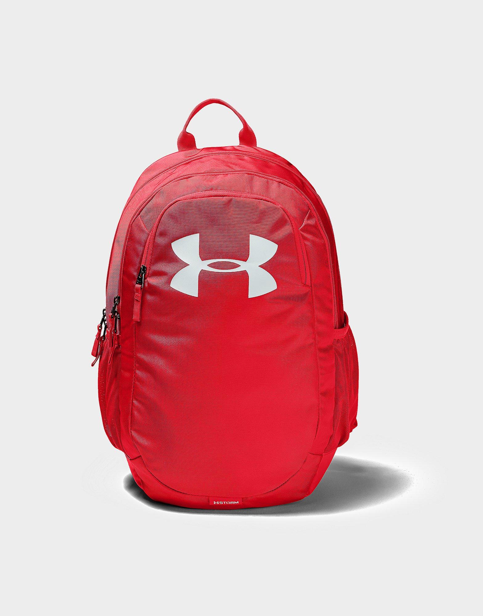 red and grey under armour backpack