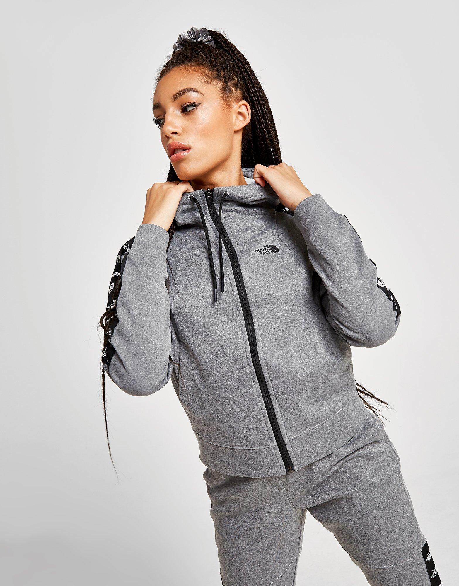 grey and black north face hoodie