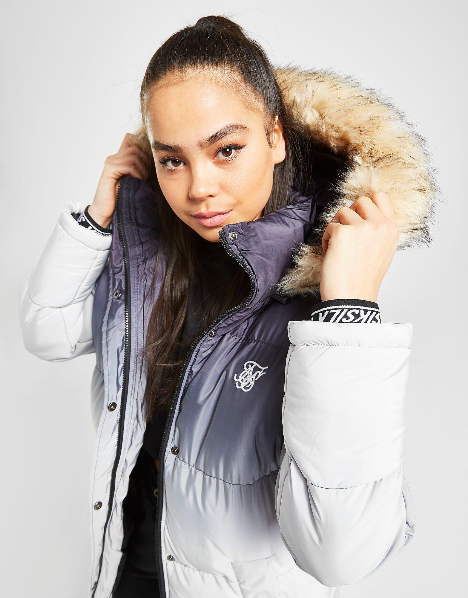 siksilk fur hood padded jacket womens