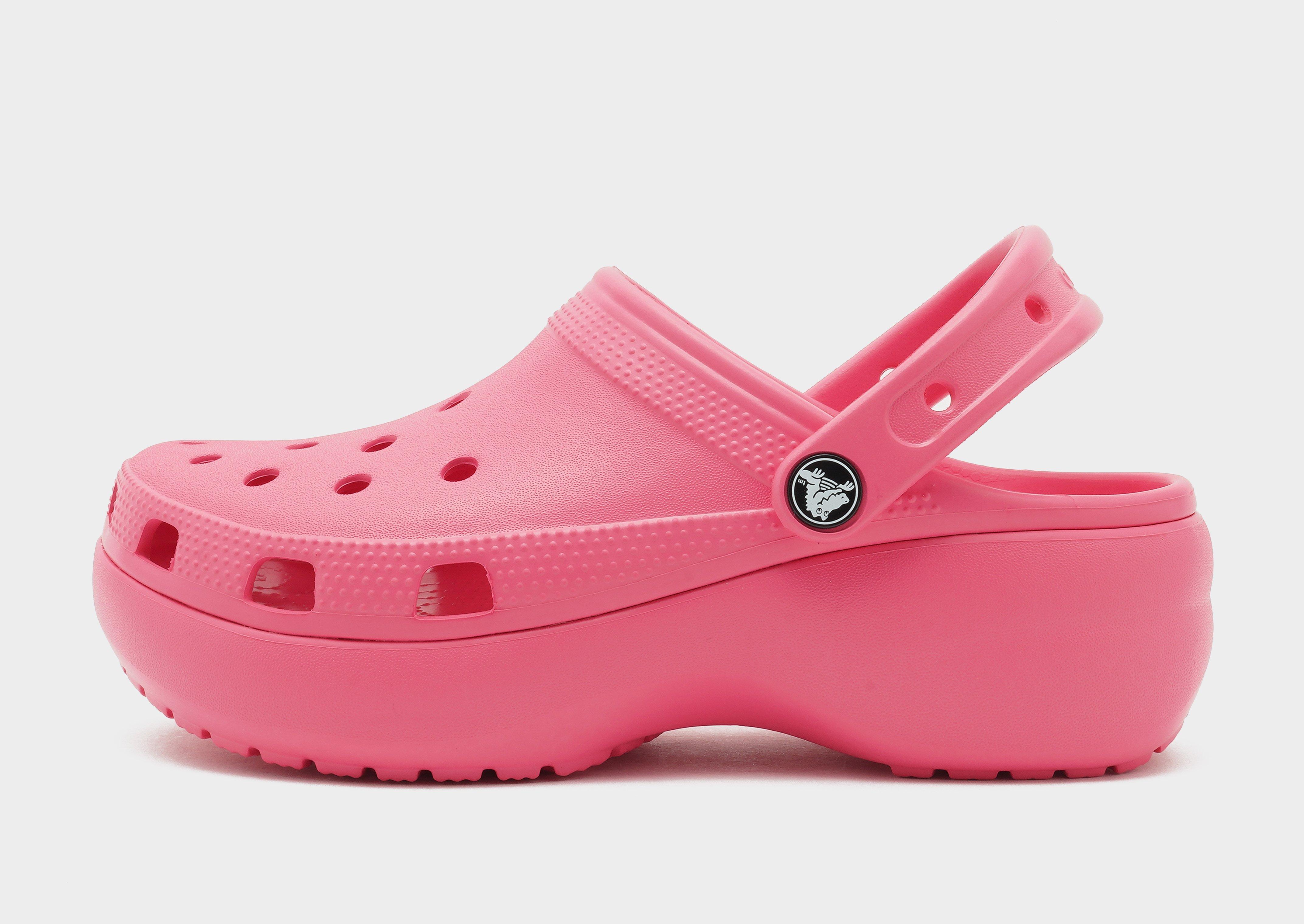 pink and white crocs