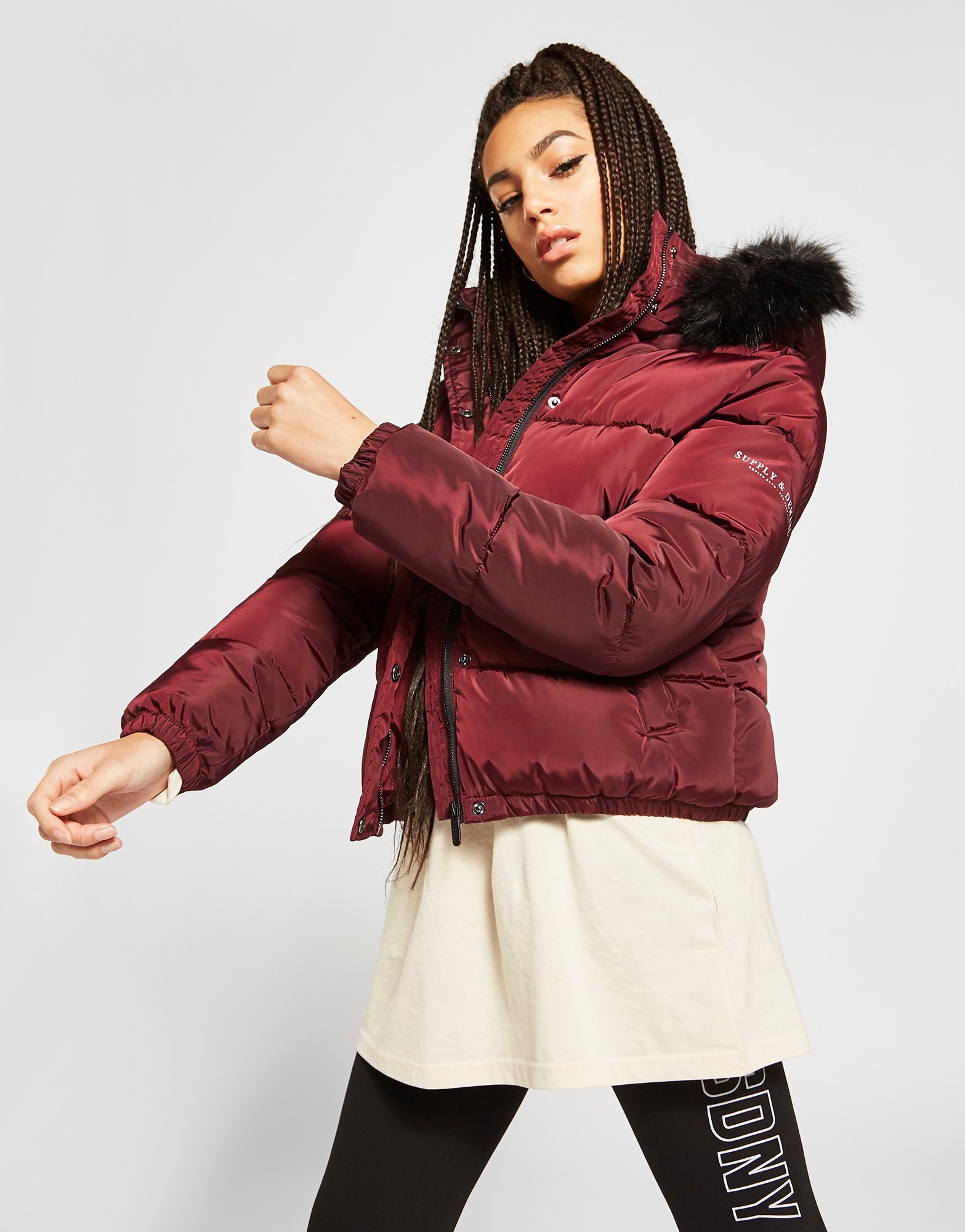 Buy Red Supply & Demand Logo Fur Hood Puffer Jacket JD Sports JD