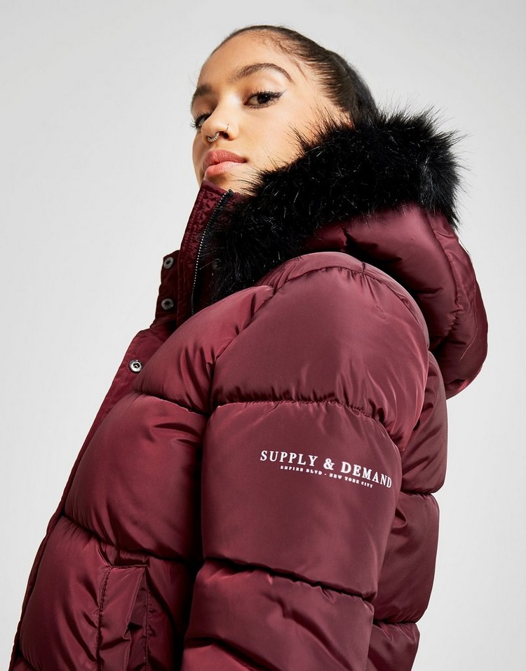 Buy Red Supply & Demand Logo Fur Hood Puffer Jacket JD Sports JD