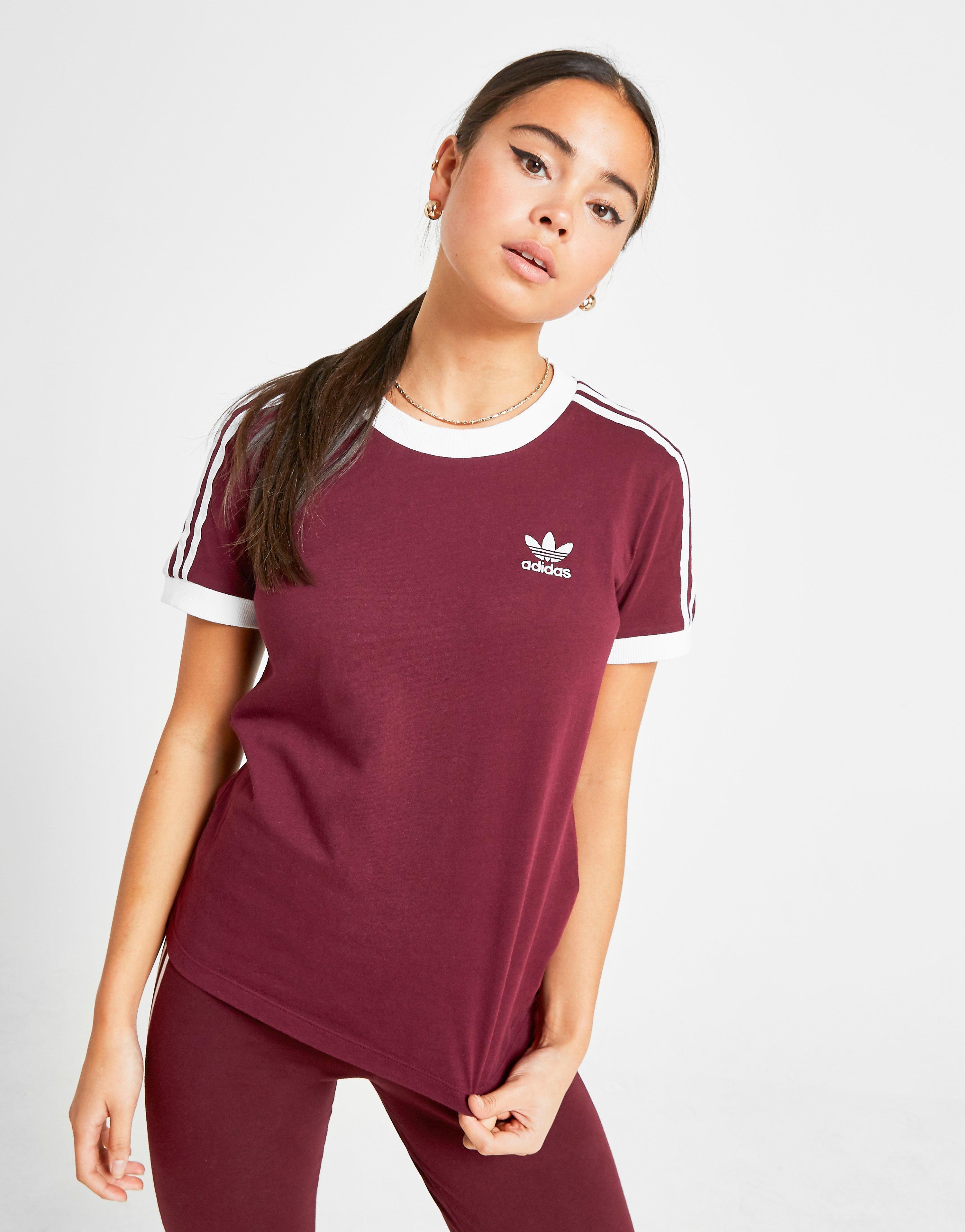 adidas 3 stripe t shirt burgundy