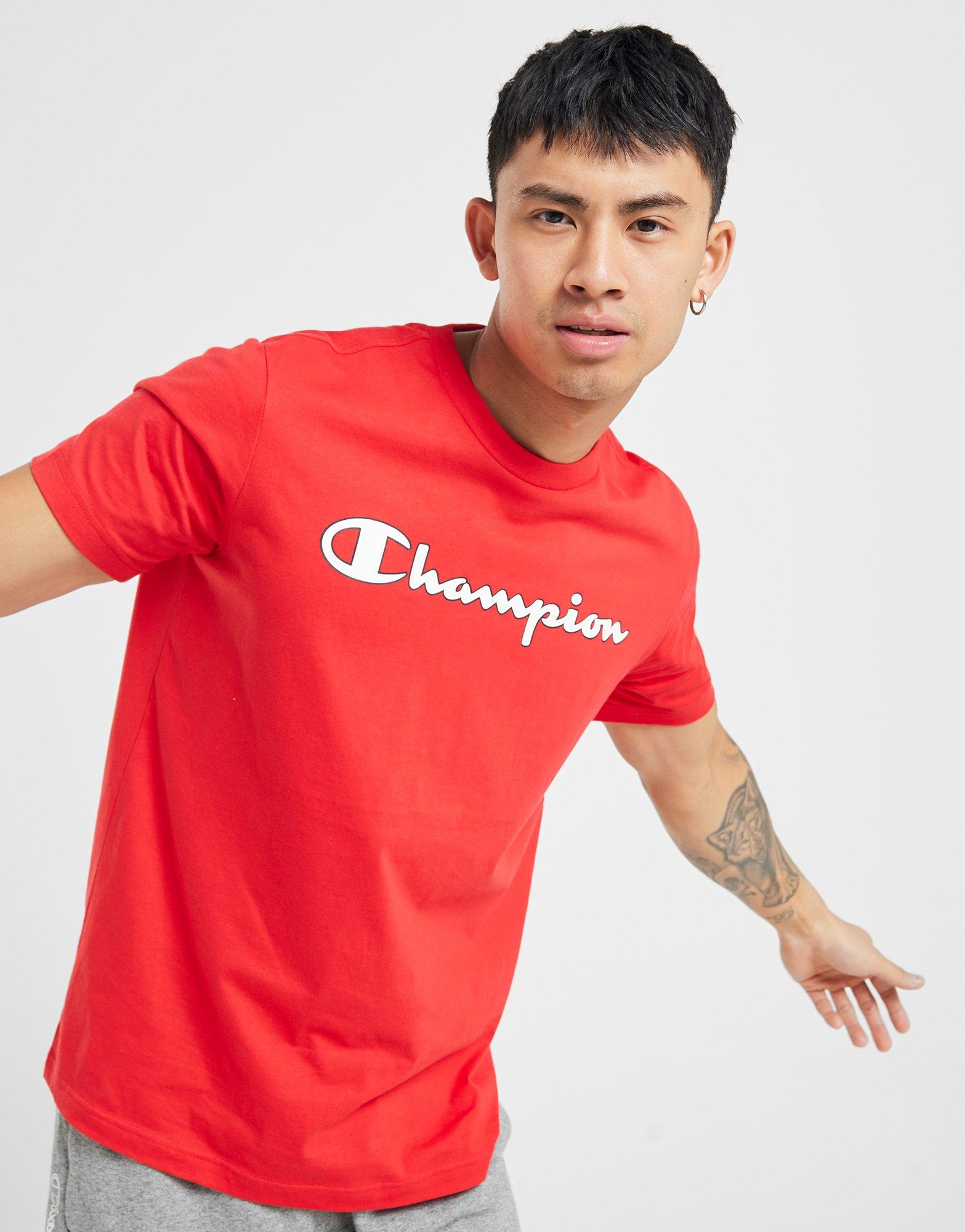 all red champion shirt