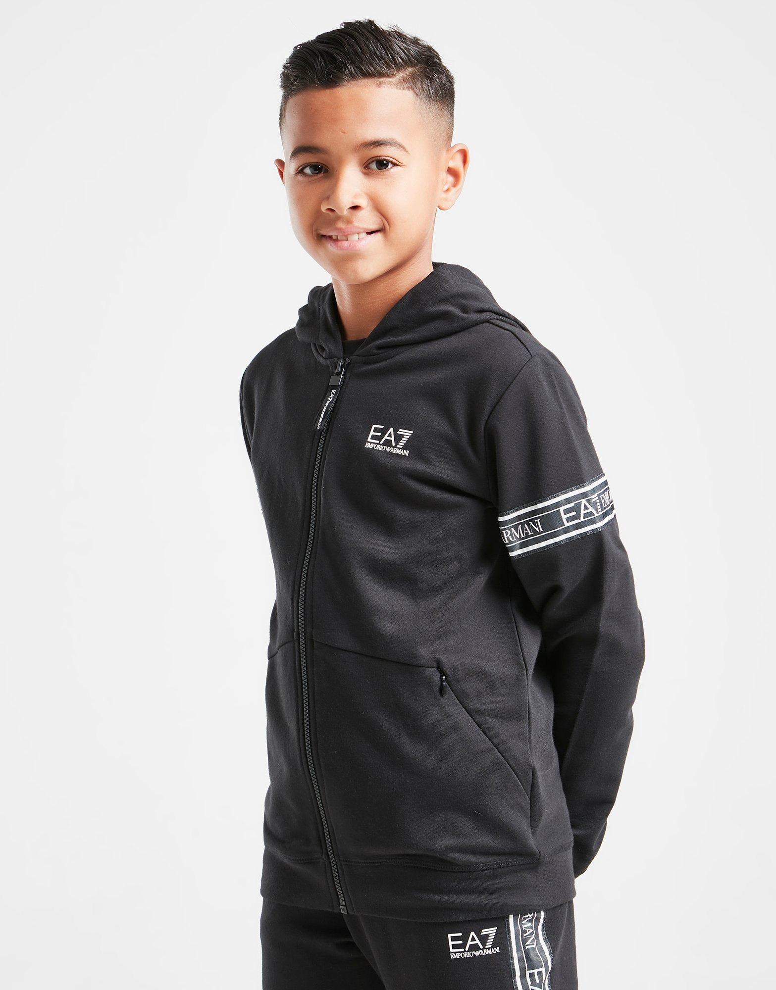 Koop Zwart Emporio Armani EA7 Tape Full Zip Hoodie Junior JD Sports
