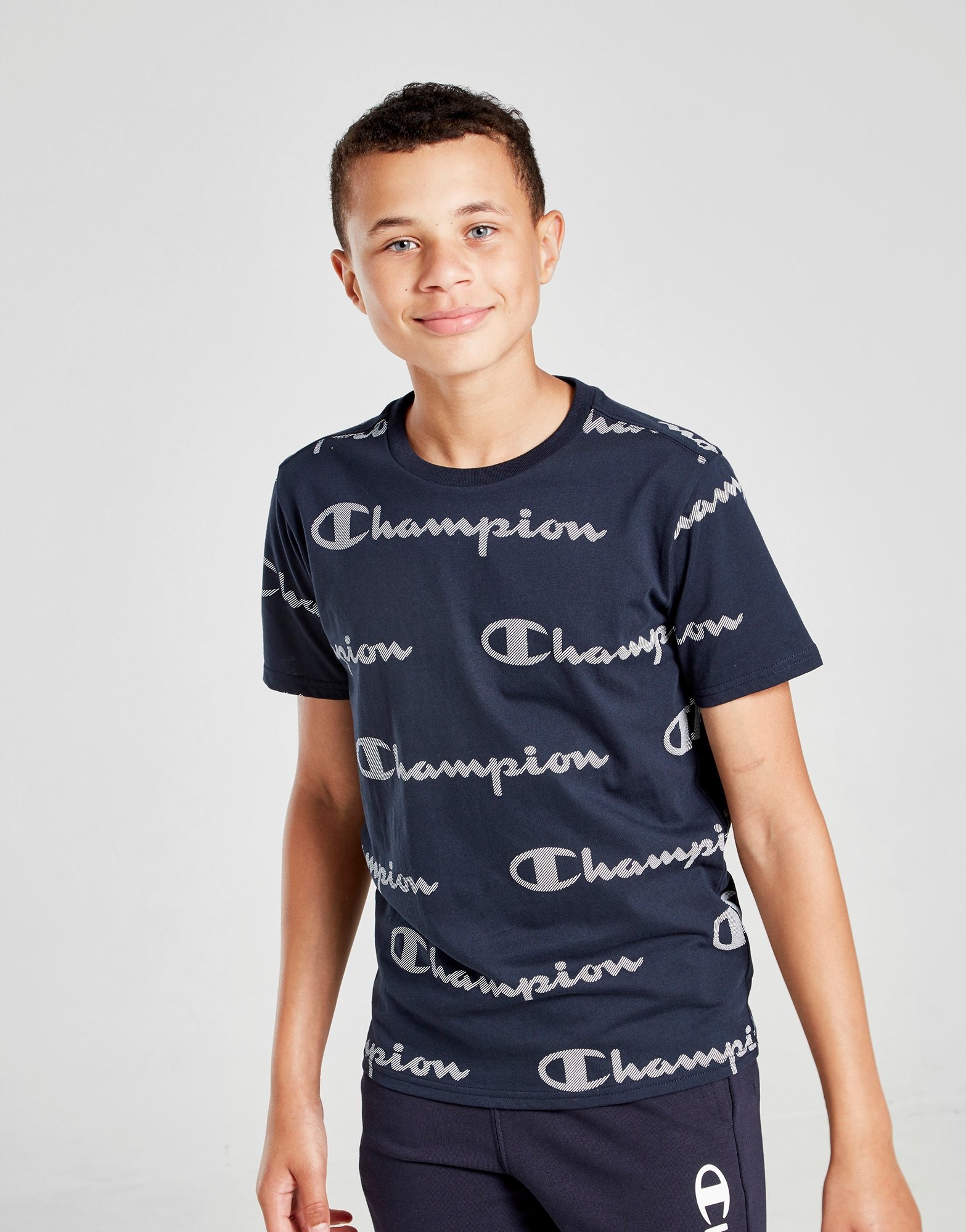 Buy Blue Champion All Over Print Logo TShirt Junior JD Sports JD