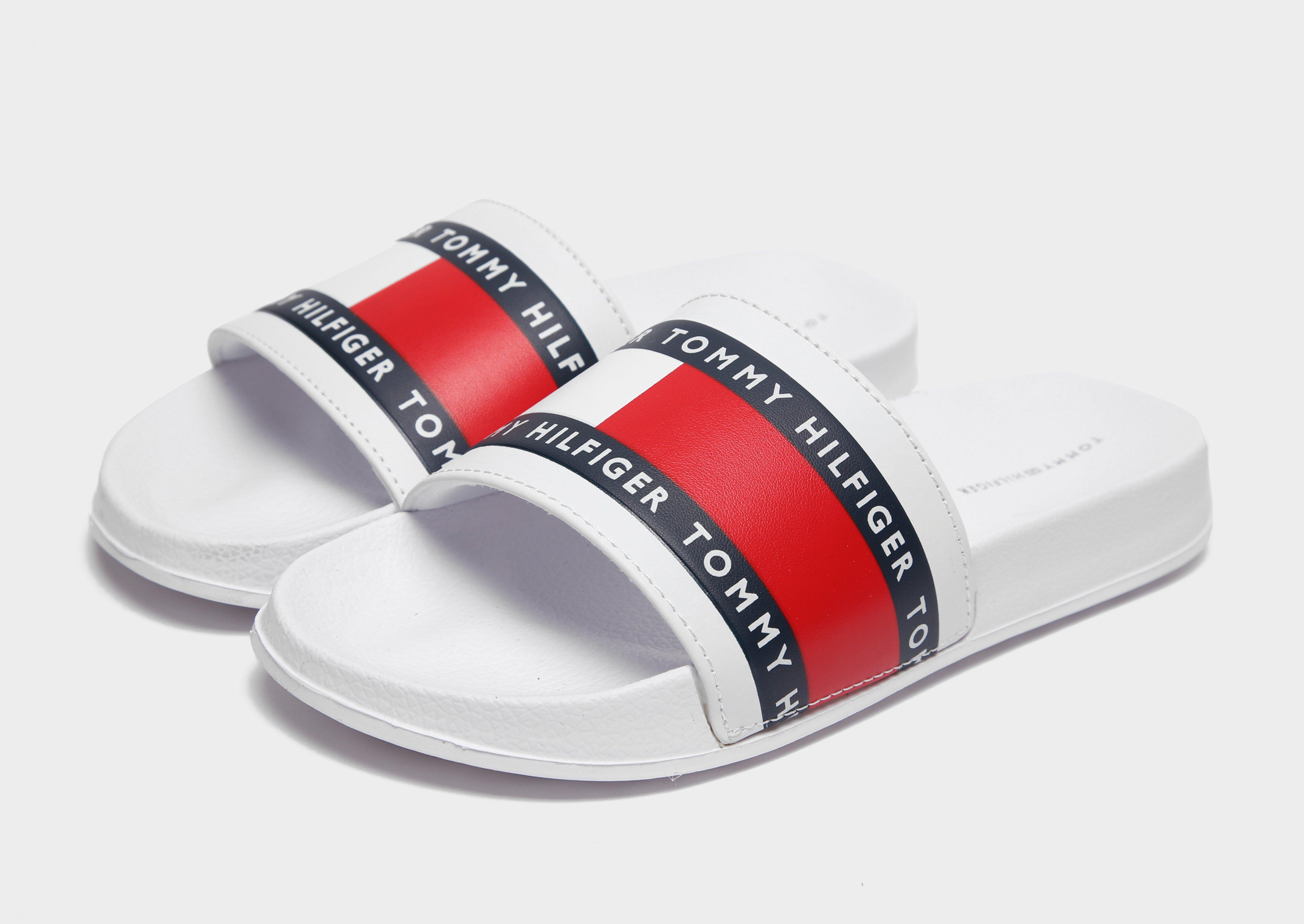 white tommy hilfiger slides